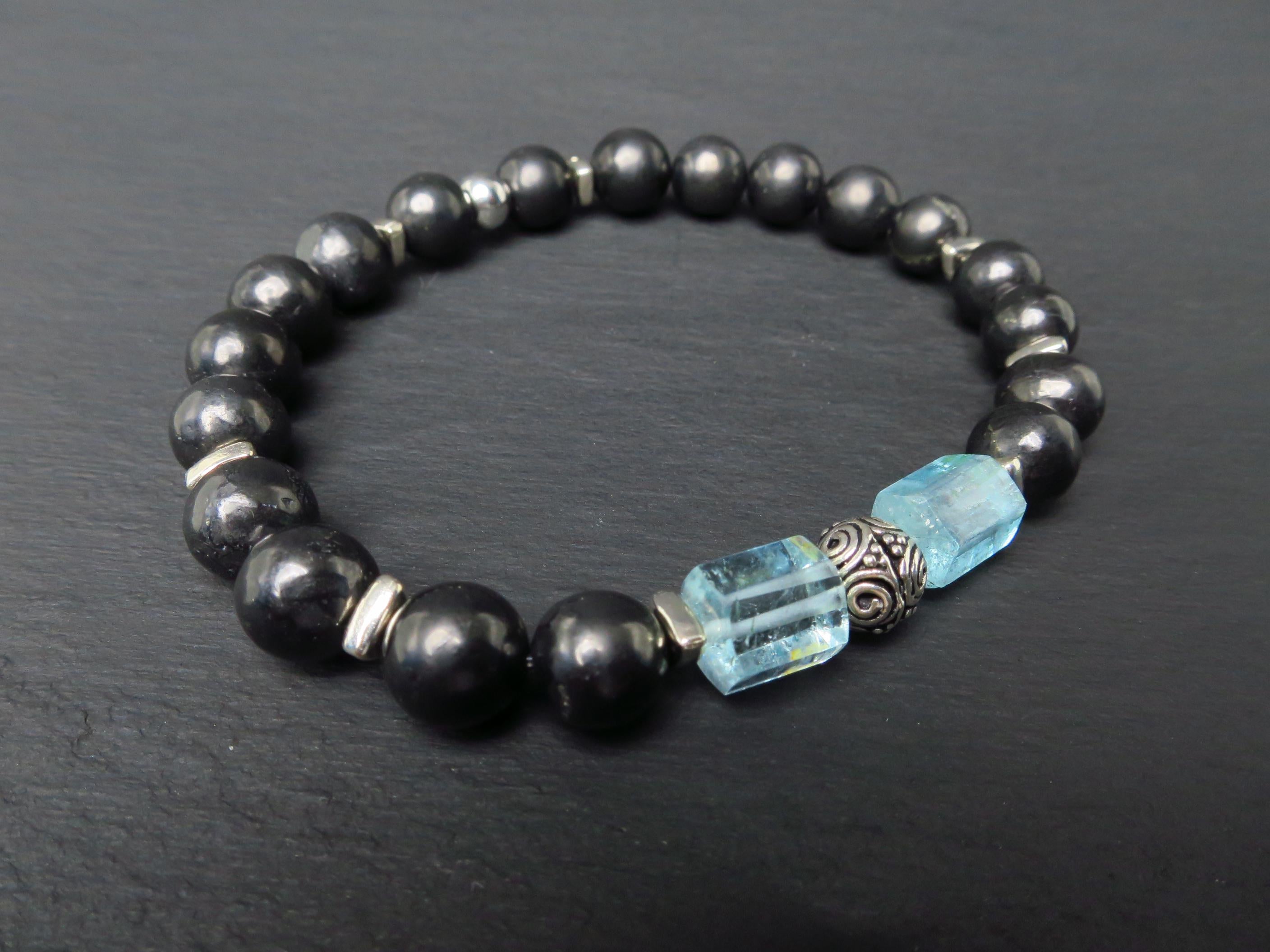 Edelstein Armband Aquamarin und Schungit für Männer