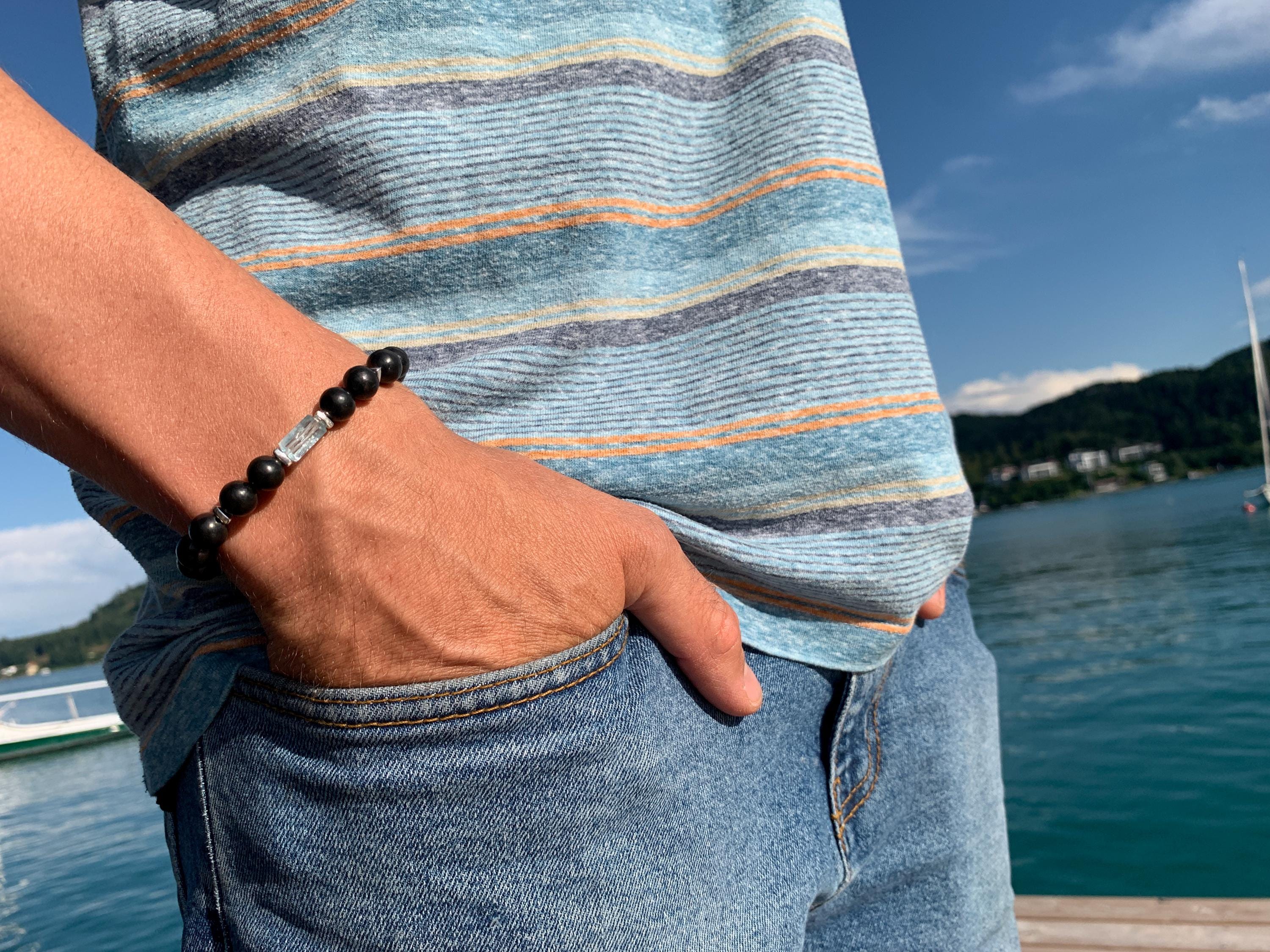 Aquamarin Armband mit Schungit für Männer und Frauen