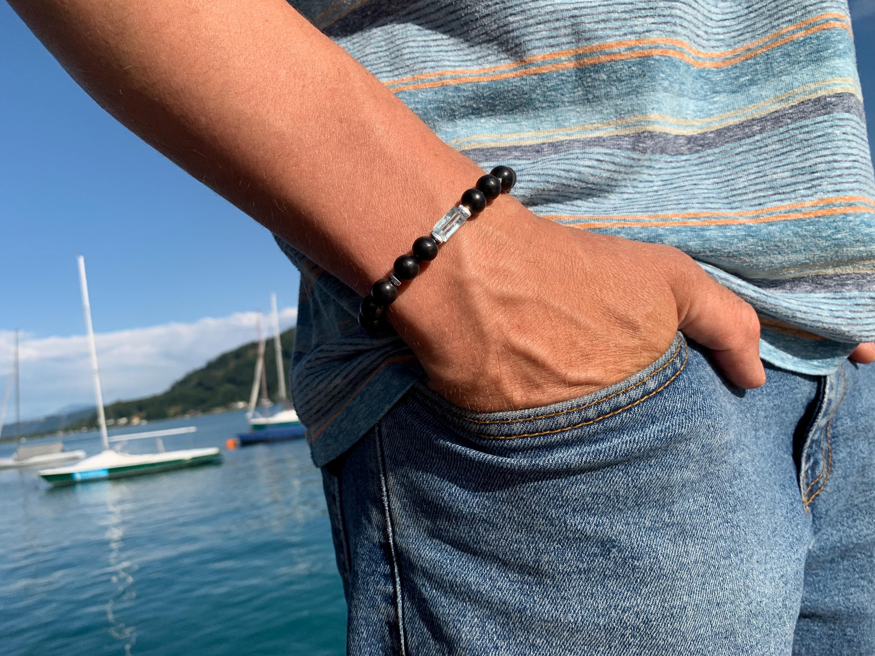 Aquamarin Armband mit Schungit für Männer und Frauen