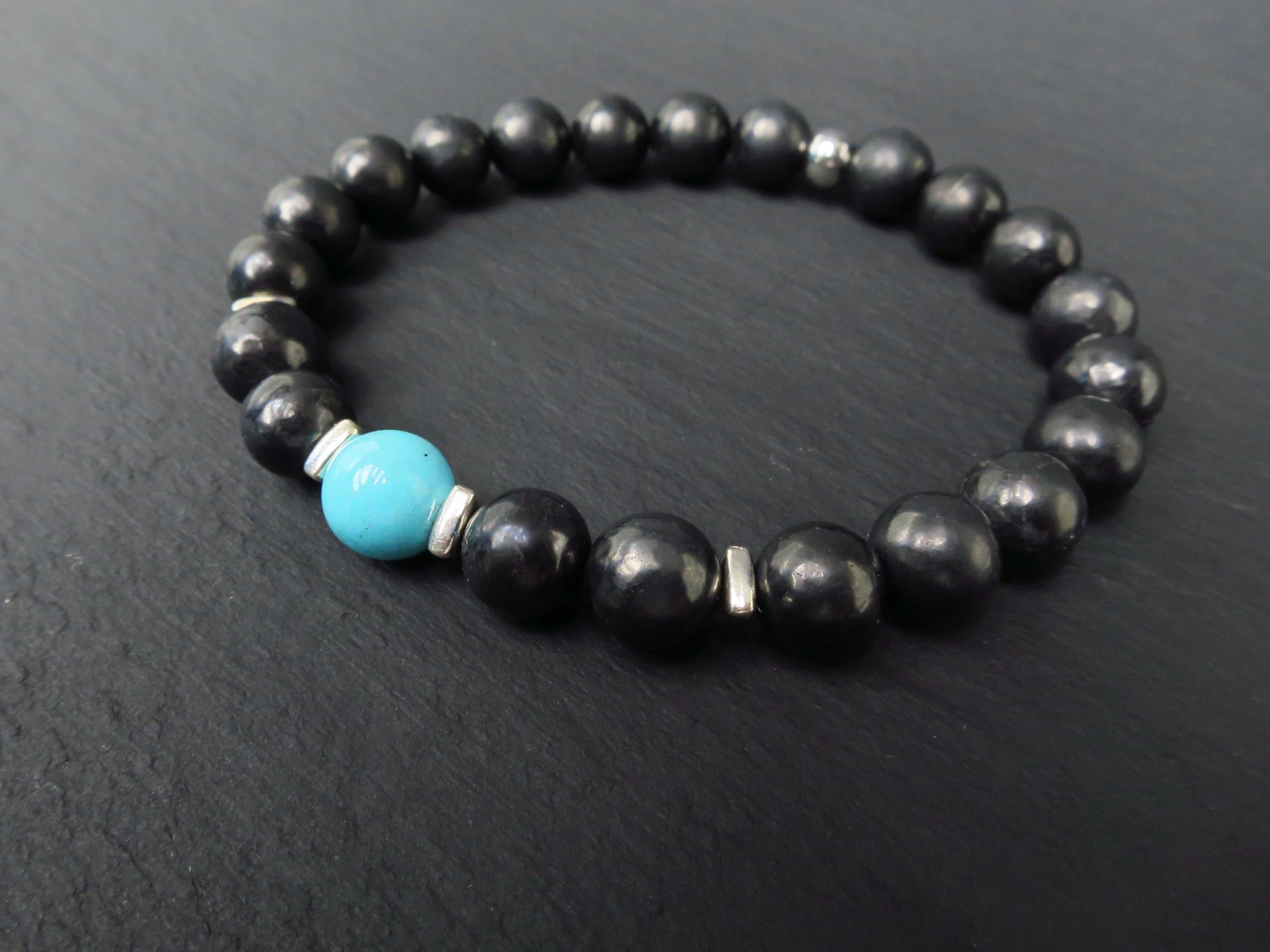 Edelstein Armband für Herren mit Schungit und Türkis