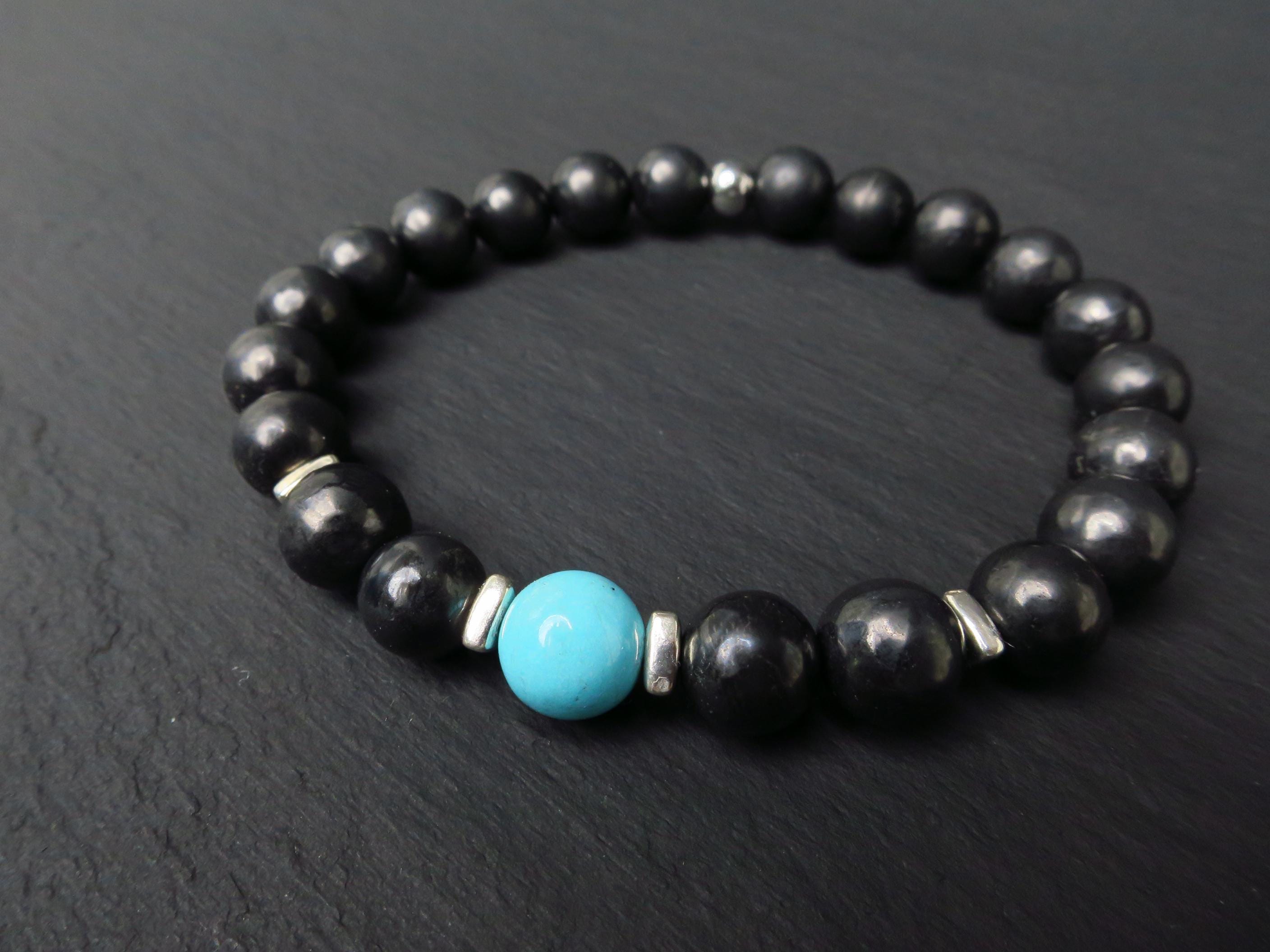 Edelstein Armband für Herren mit Schungit und Türkis