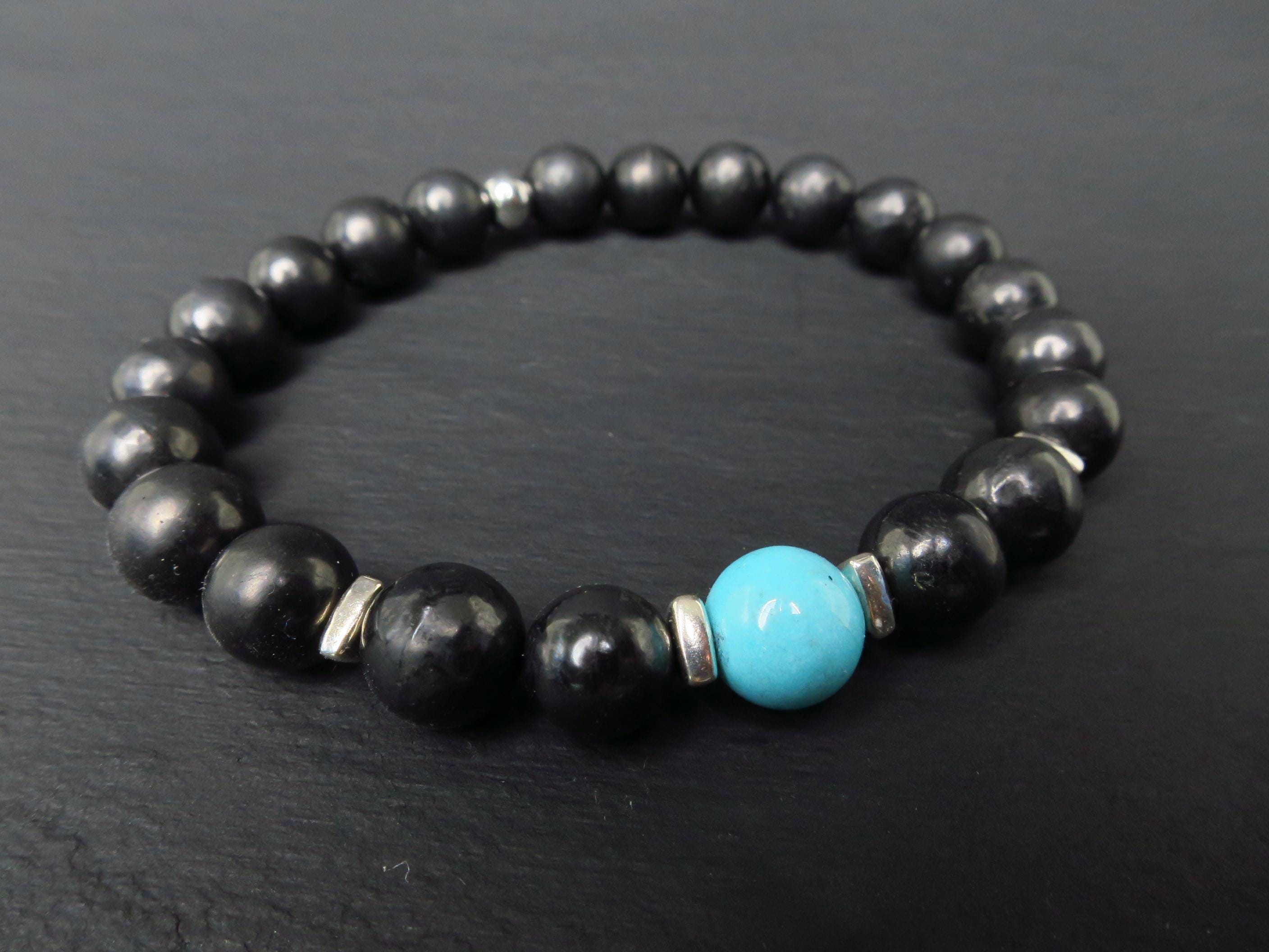 Edelstein Armband für Herren mit Schungit und Türkis