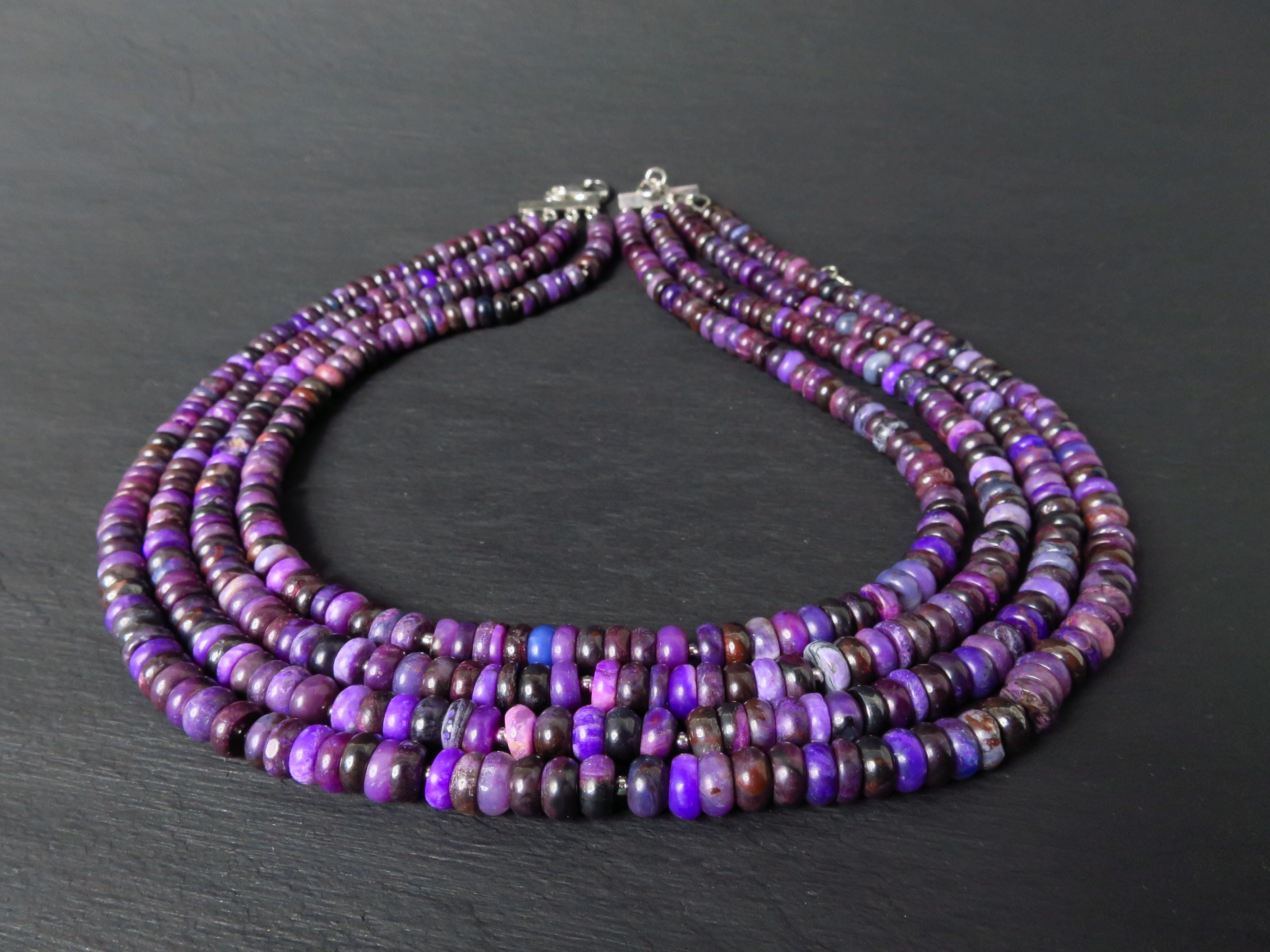 Sugilith Kette 4 Reihen Silber echte Edelsteinkette