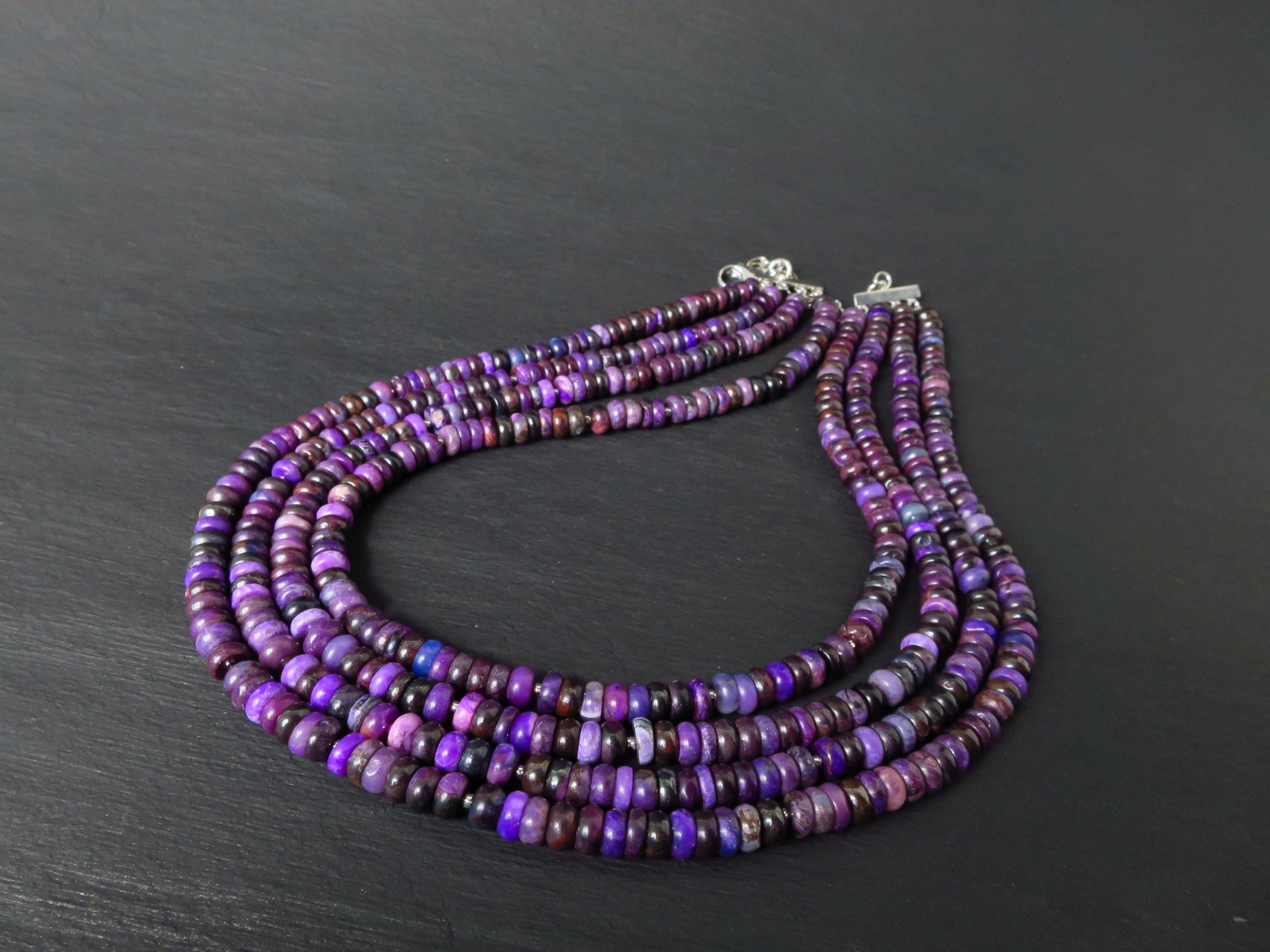 Sugilith Kette 4 Reihen Silber echte Edelsteinkette