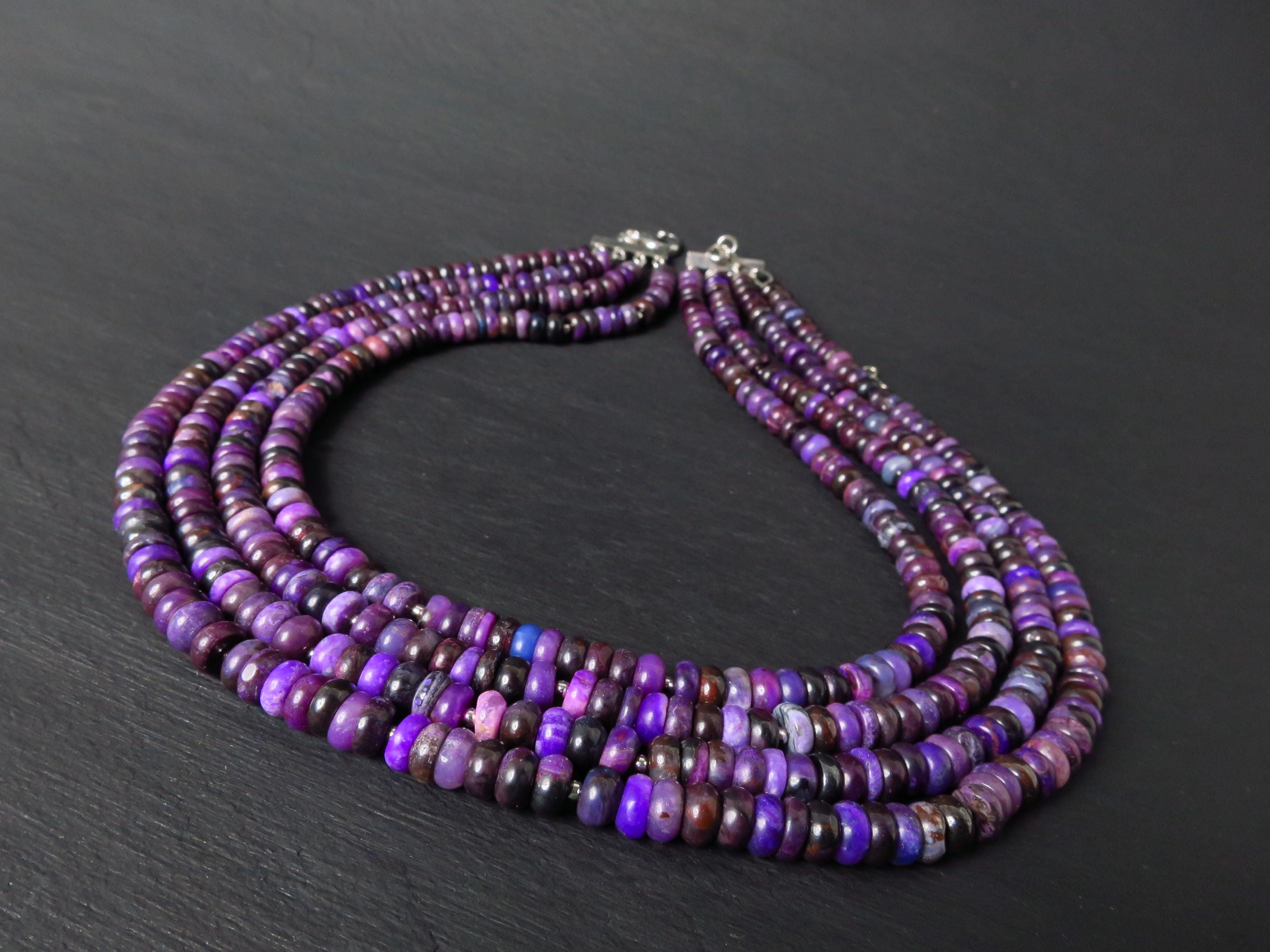 Sugilith Kette 4 Reihen Silber echte Edelsteinkette