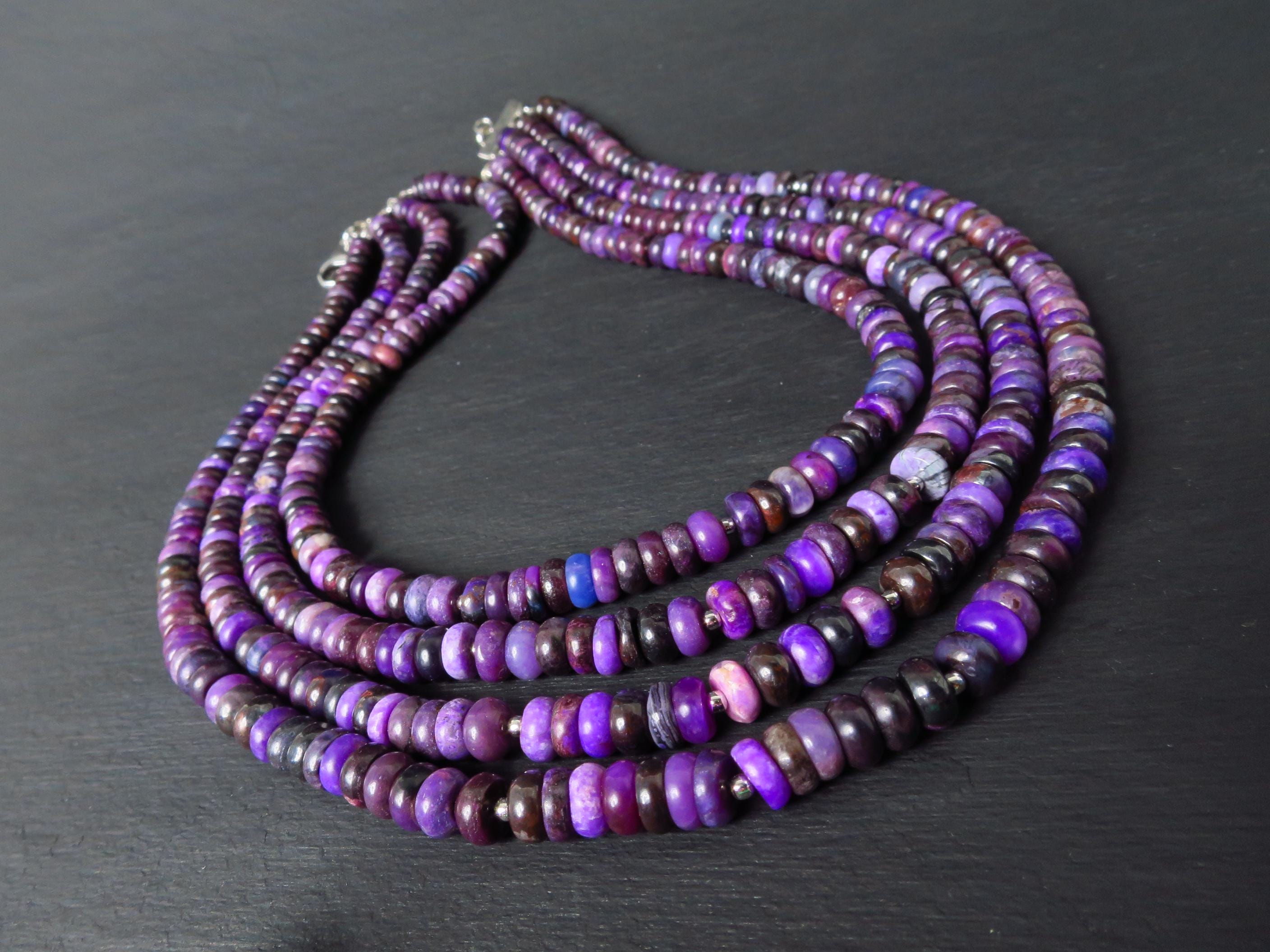 Sugilith Kette 4 Reihen Silber echte Edelsteinkette