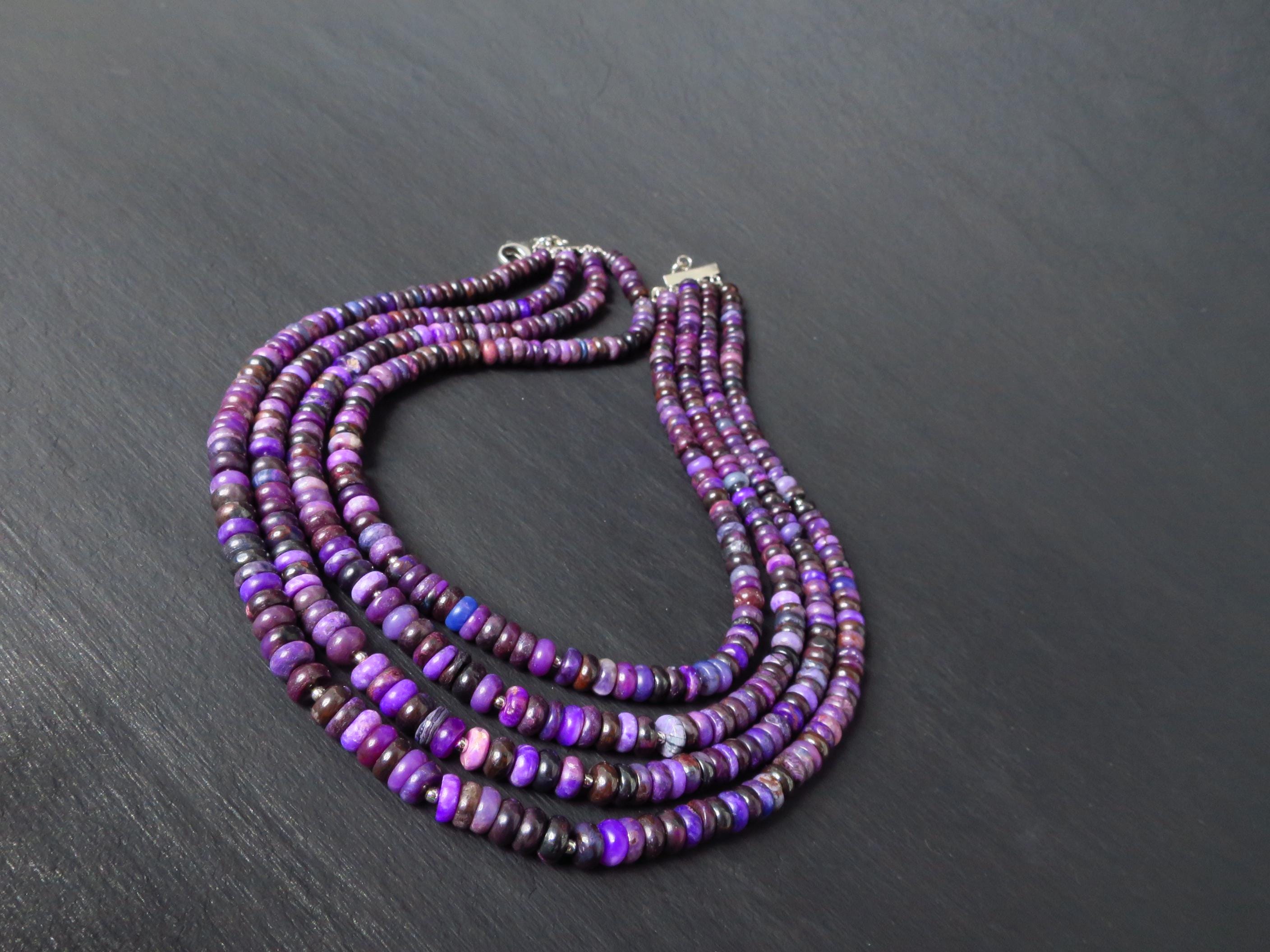 Sugilith Kette 4 Reihen Silber echte Edelsteinkette