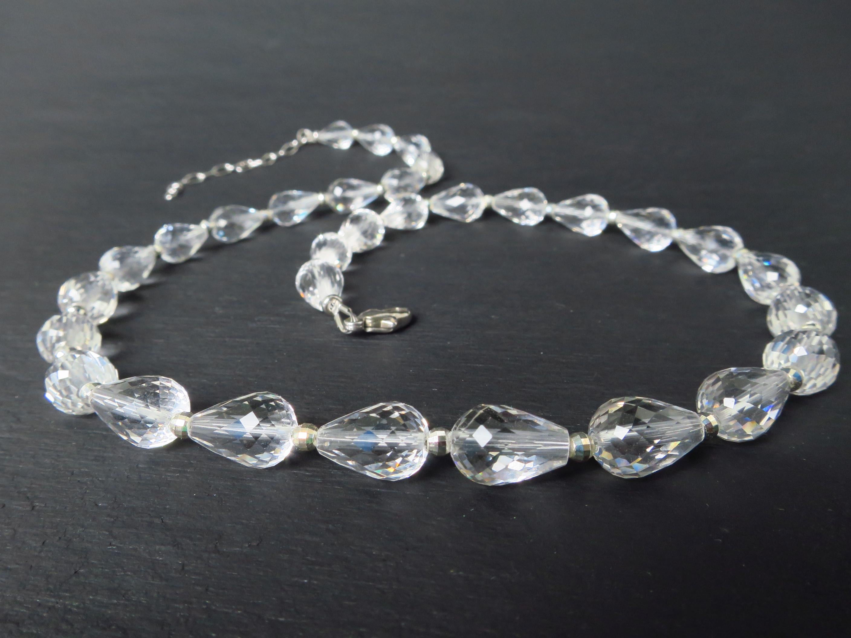 Bergkristall Kette Tropfen Silber 43,5cm +Verlängerung