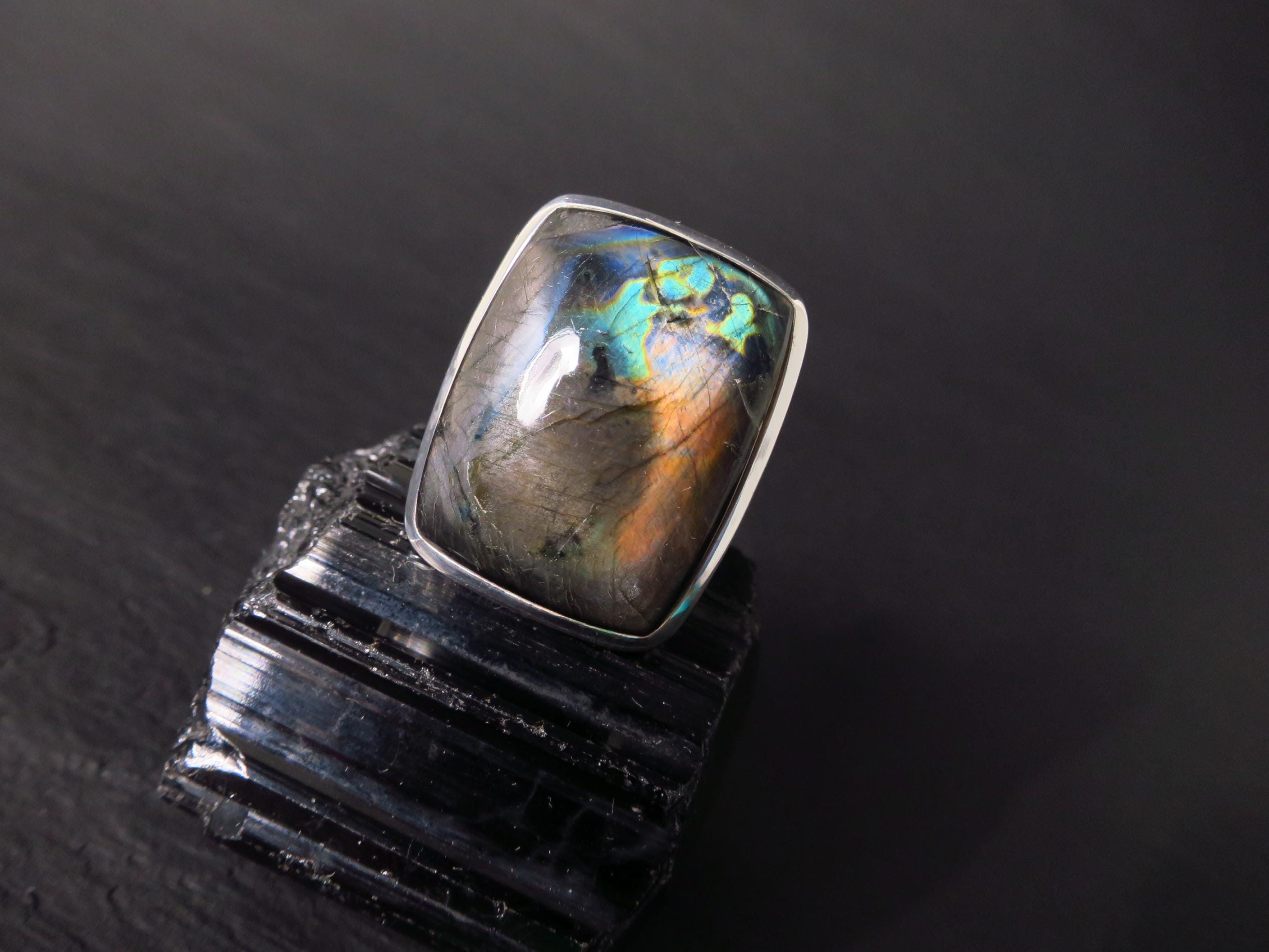 Spektrolith Ring Größe 8,5 Sterling Silber Finnland