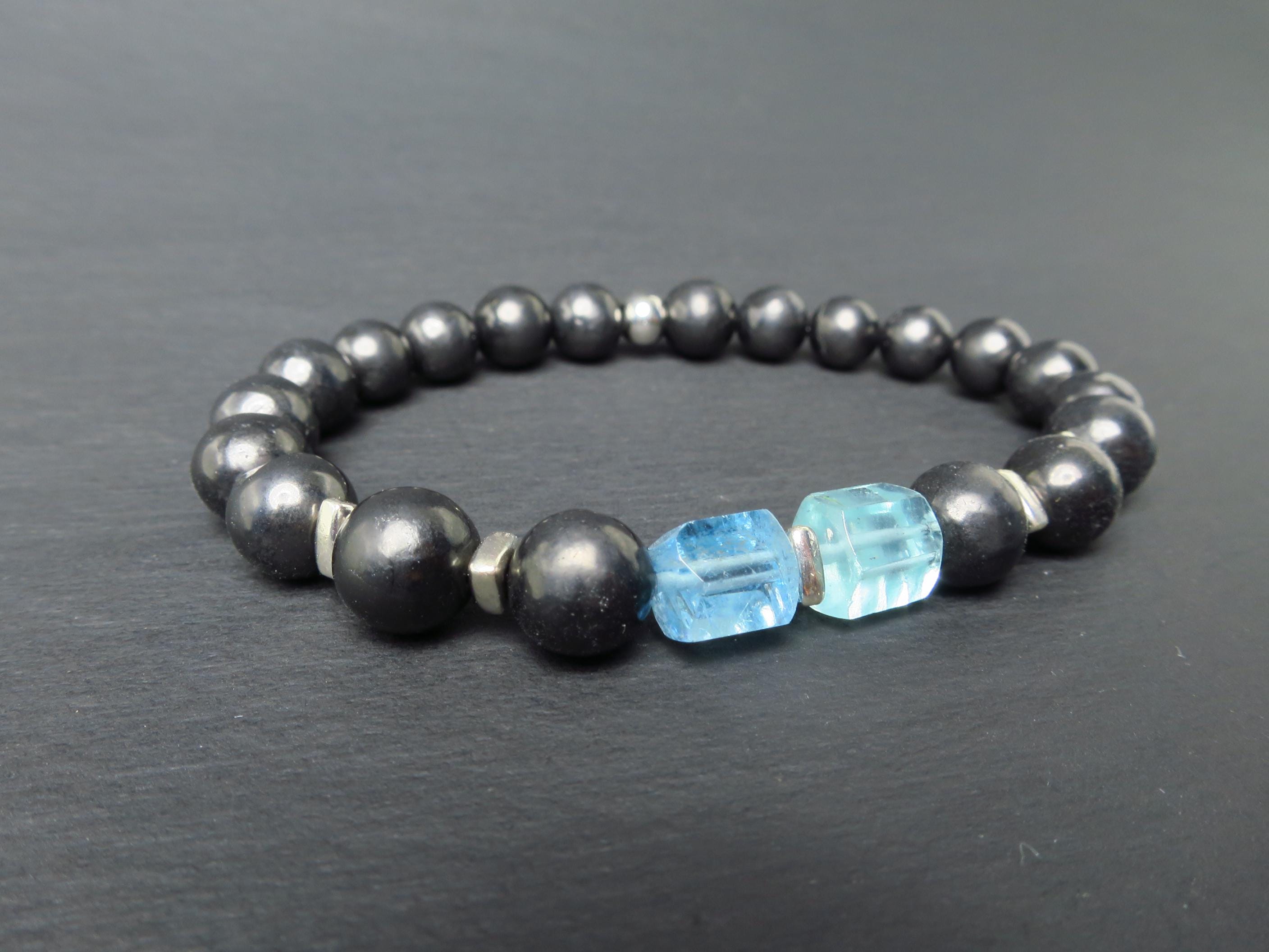 Edelstein Armband für Herren mit Schungit und Aquamarin