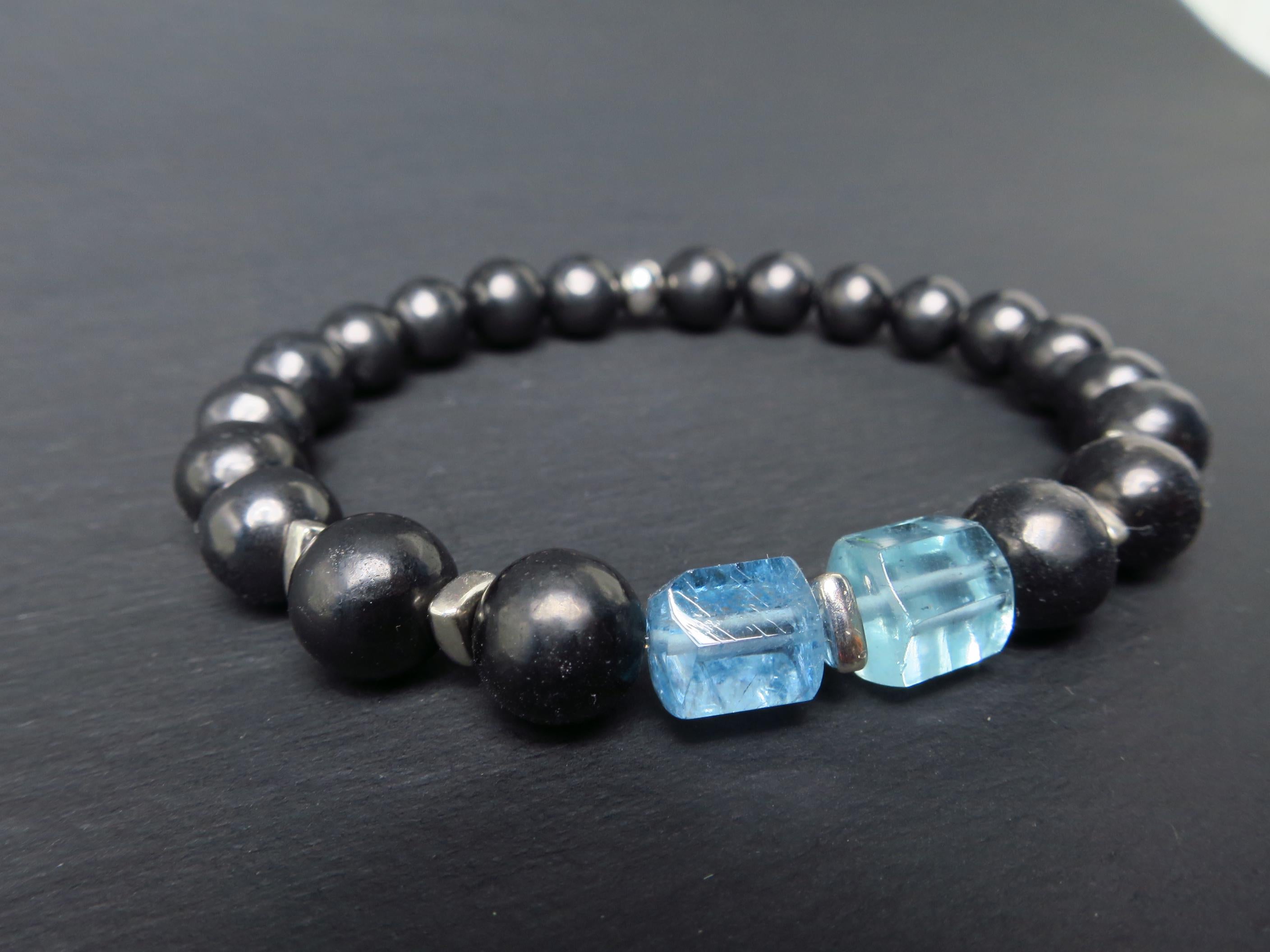 Edelstein Armband für Herren mit Schungit und Aquamarin