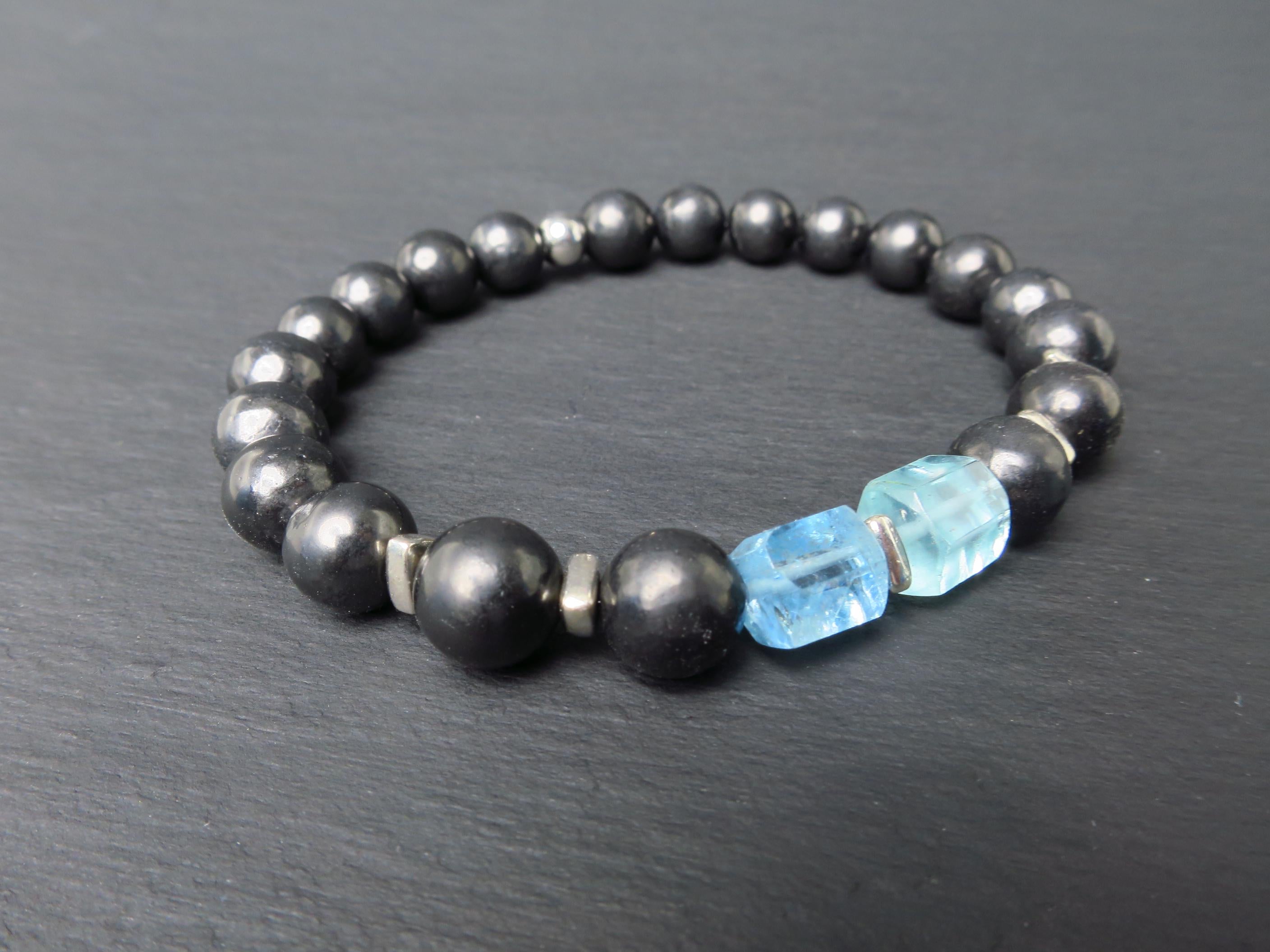 Edelstein Armband für Herren mit Schungit und Aquamarin