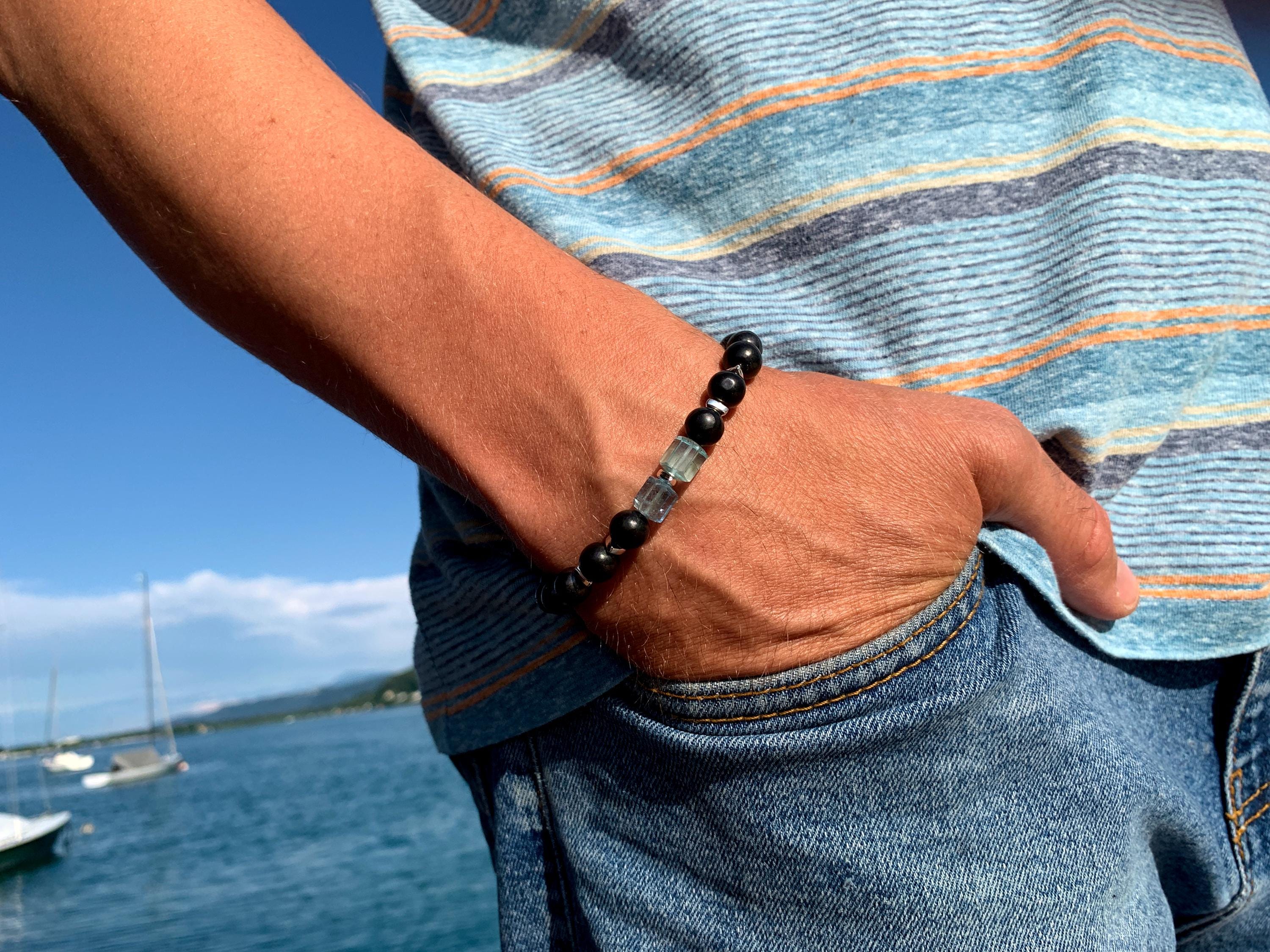 Edelstein Armband für Herren mit Schungit und Aquamarin