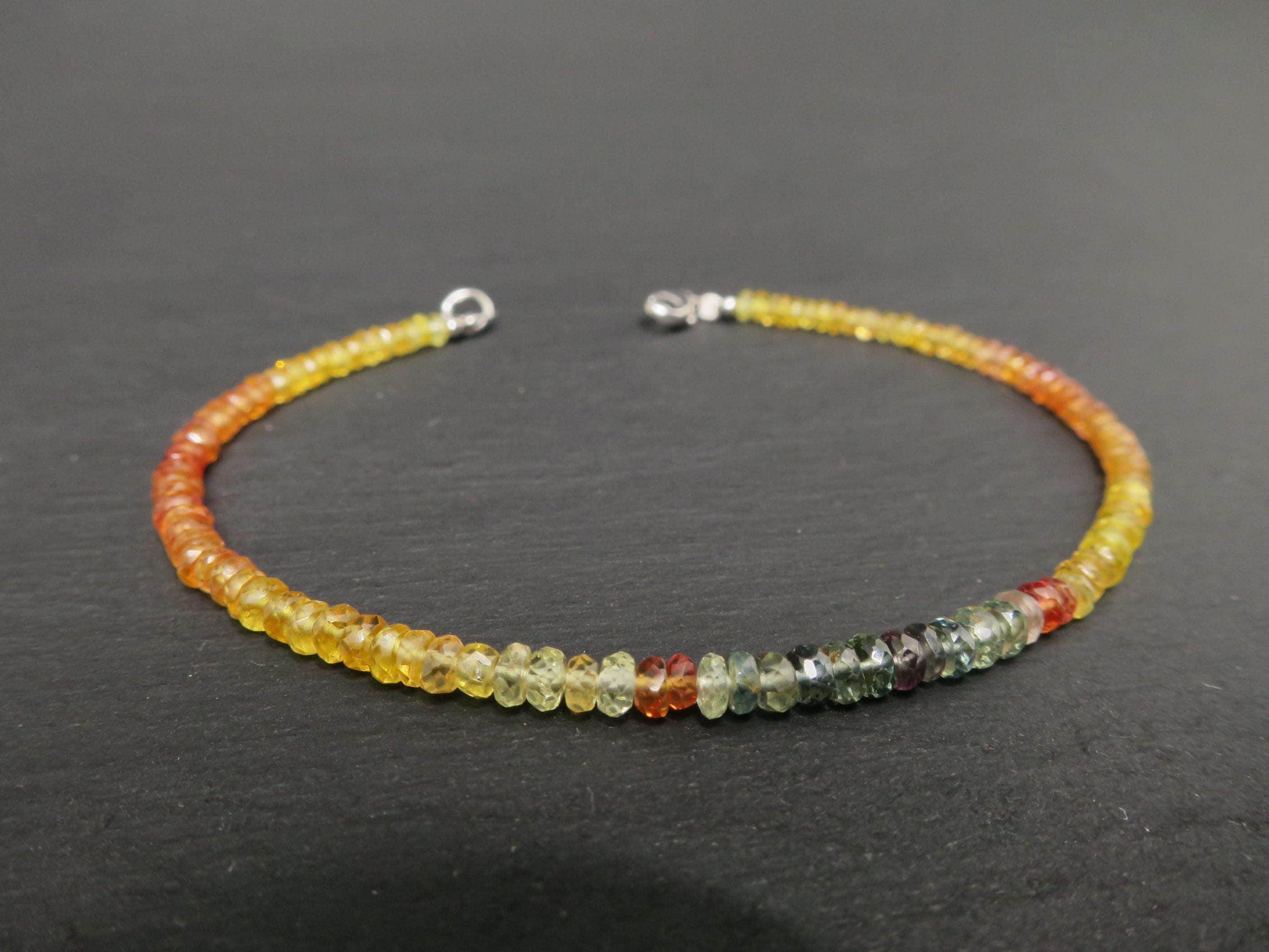 Buntes Saphir Edelstein Armband gelb, orange, blau 19cm