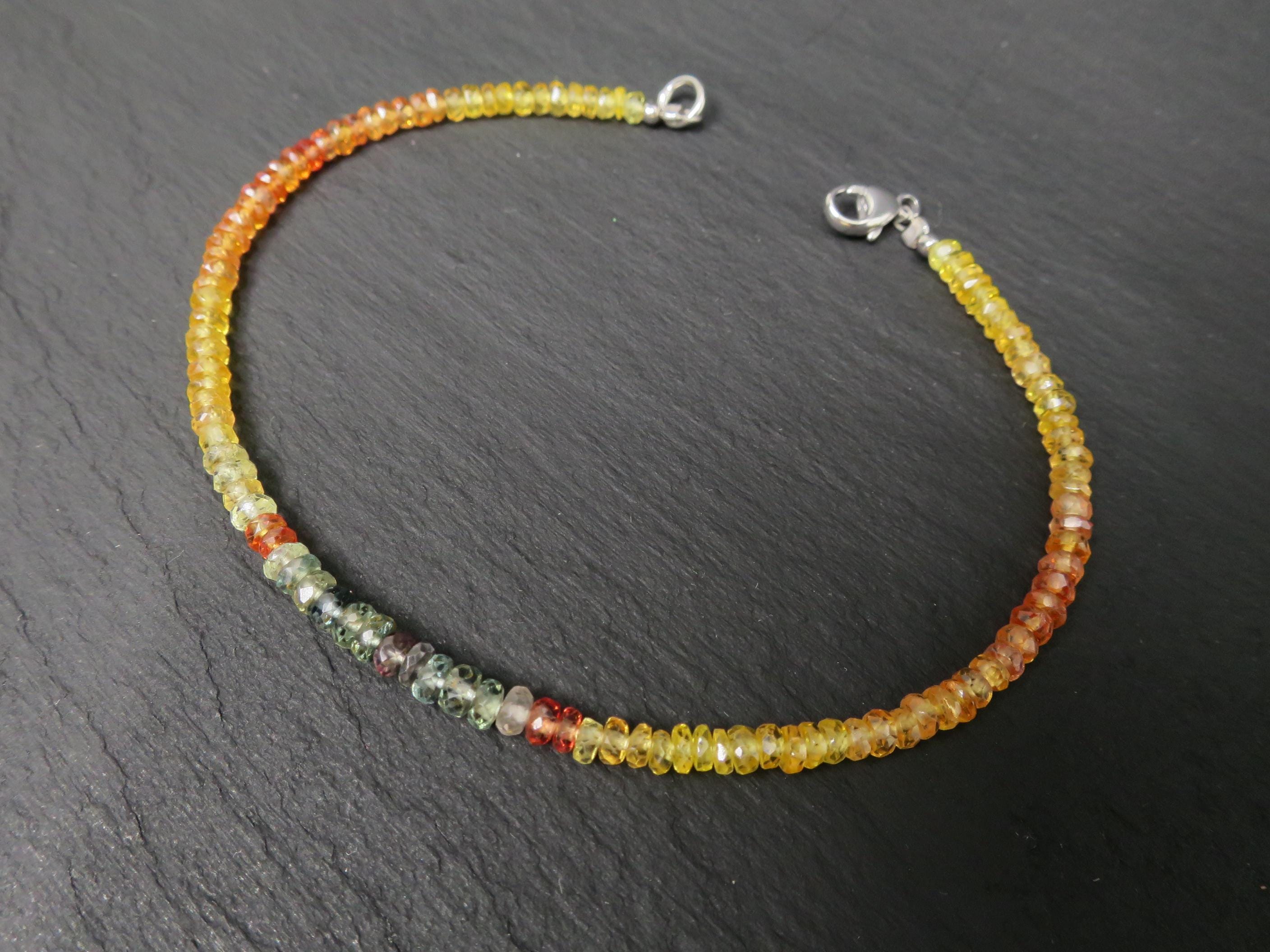 Buntes Saphir Edelstein Armband gelb, orange, blau 19cm