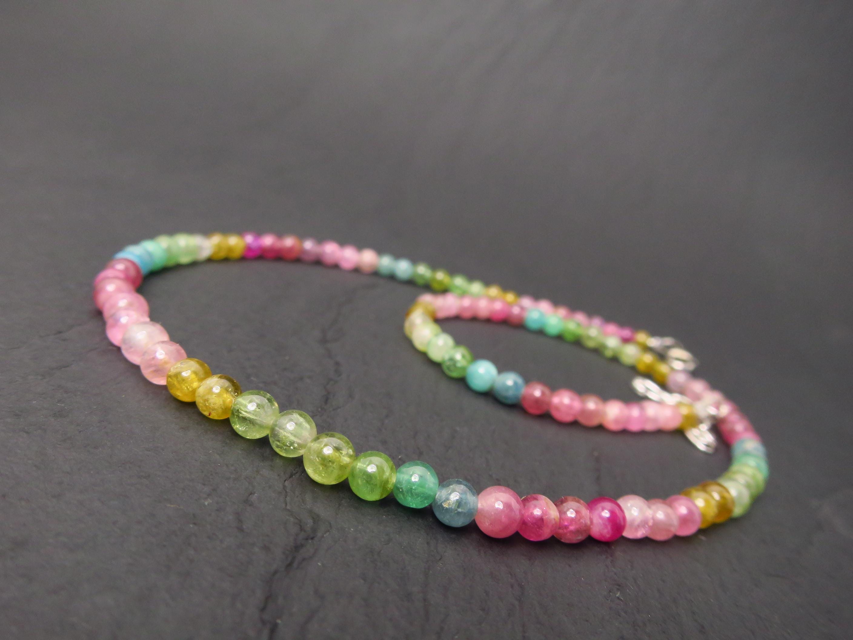 Turmalin Kette farbenfrohe Edelsteinkette aus unbehandeltem Turmalin Sterling Silber