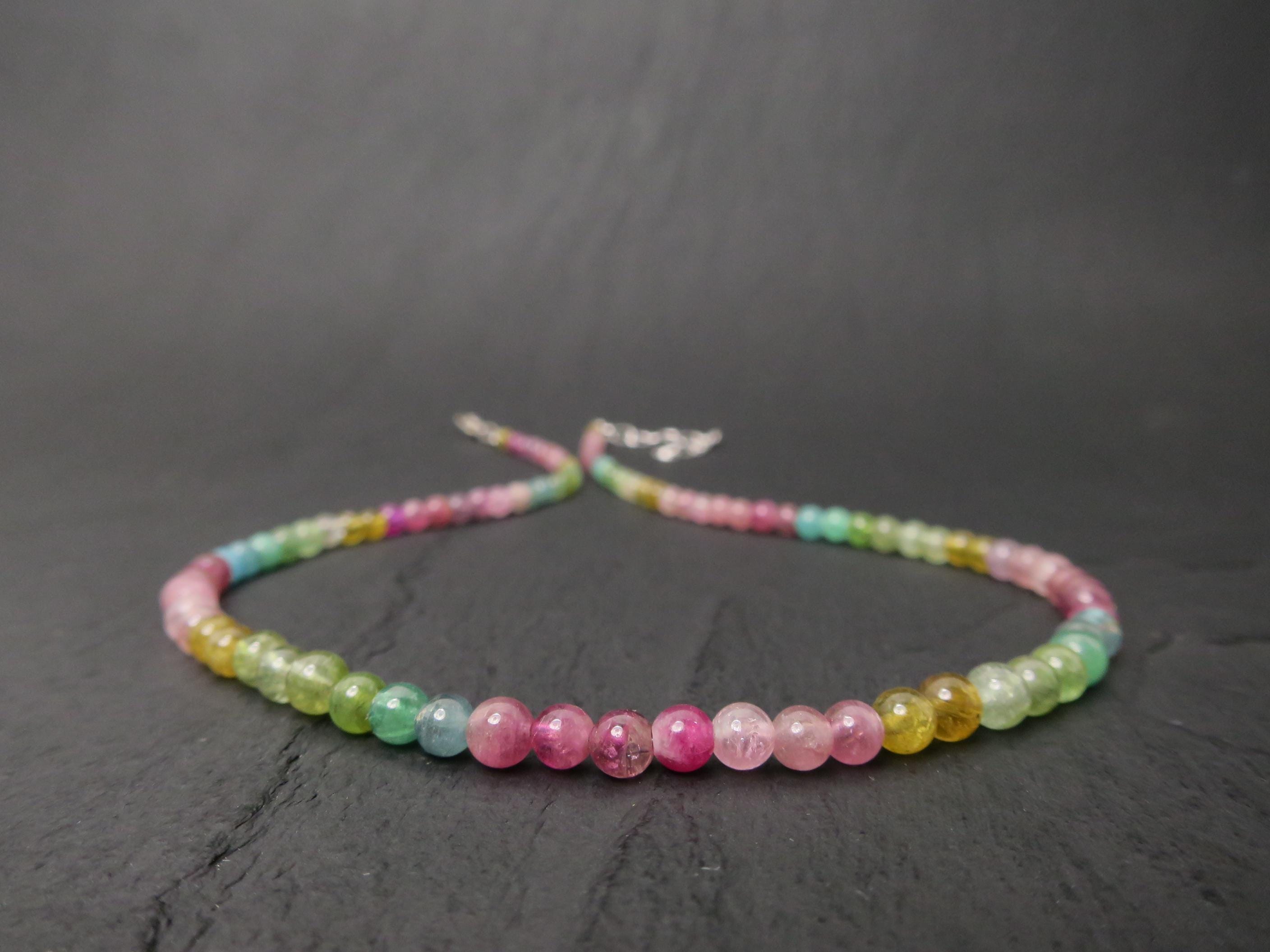 Turmalin Kette farbenfrohe Edelsteinkette aus unbehandeltem Turmalin Sterling Silber