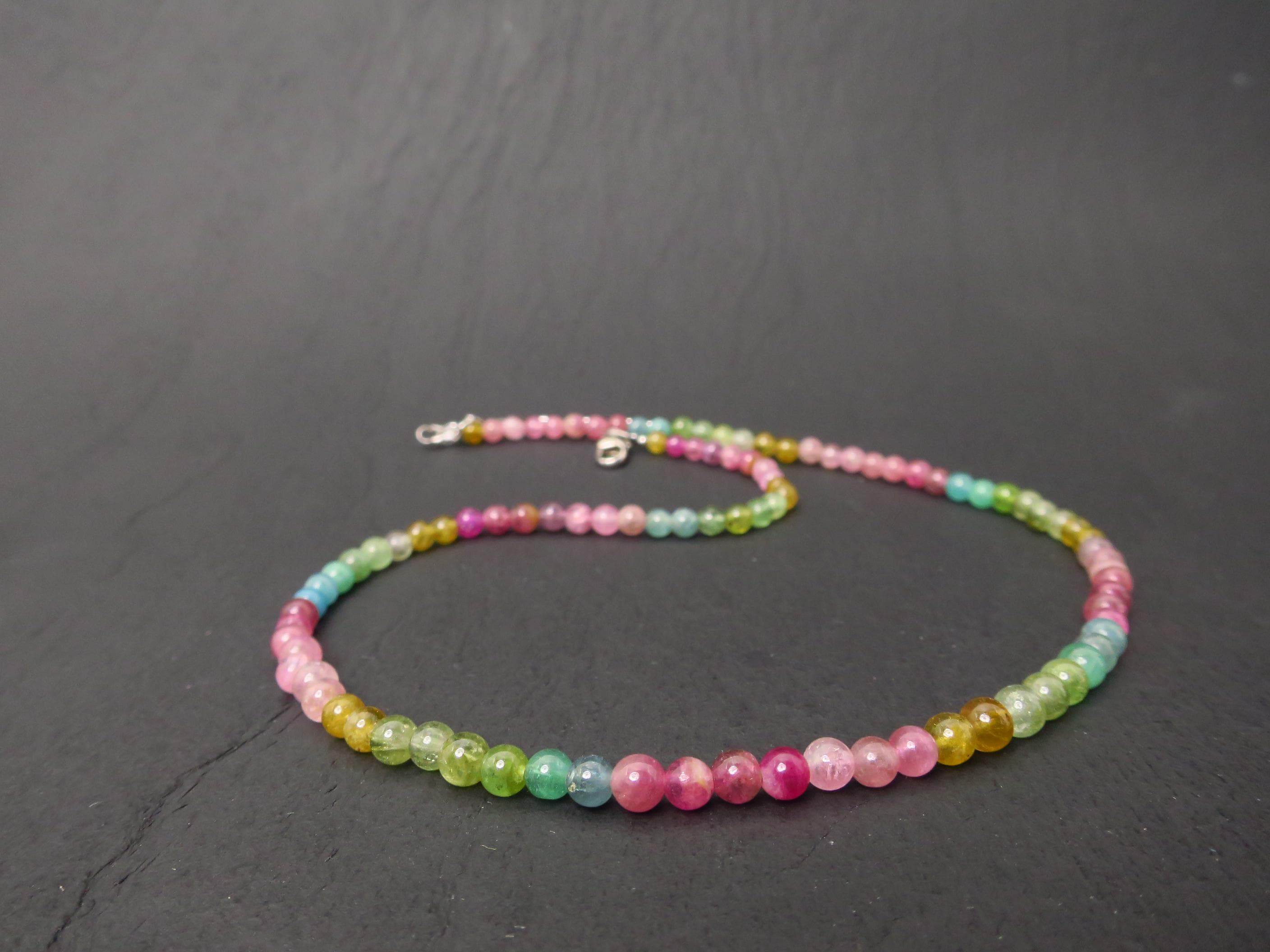 Turmalin Kette farbenfrohe Edelsteinkette aus unbehandeltem Turmalin Sterling Silber