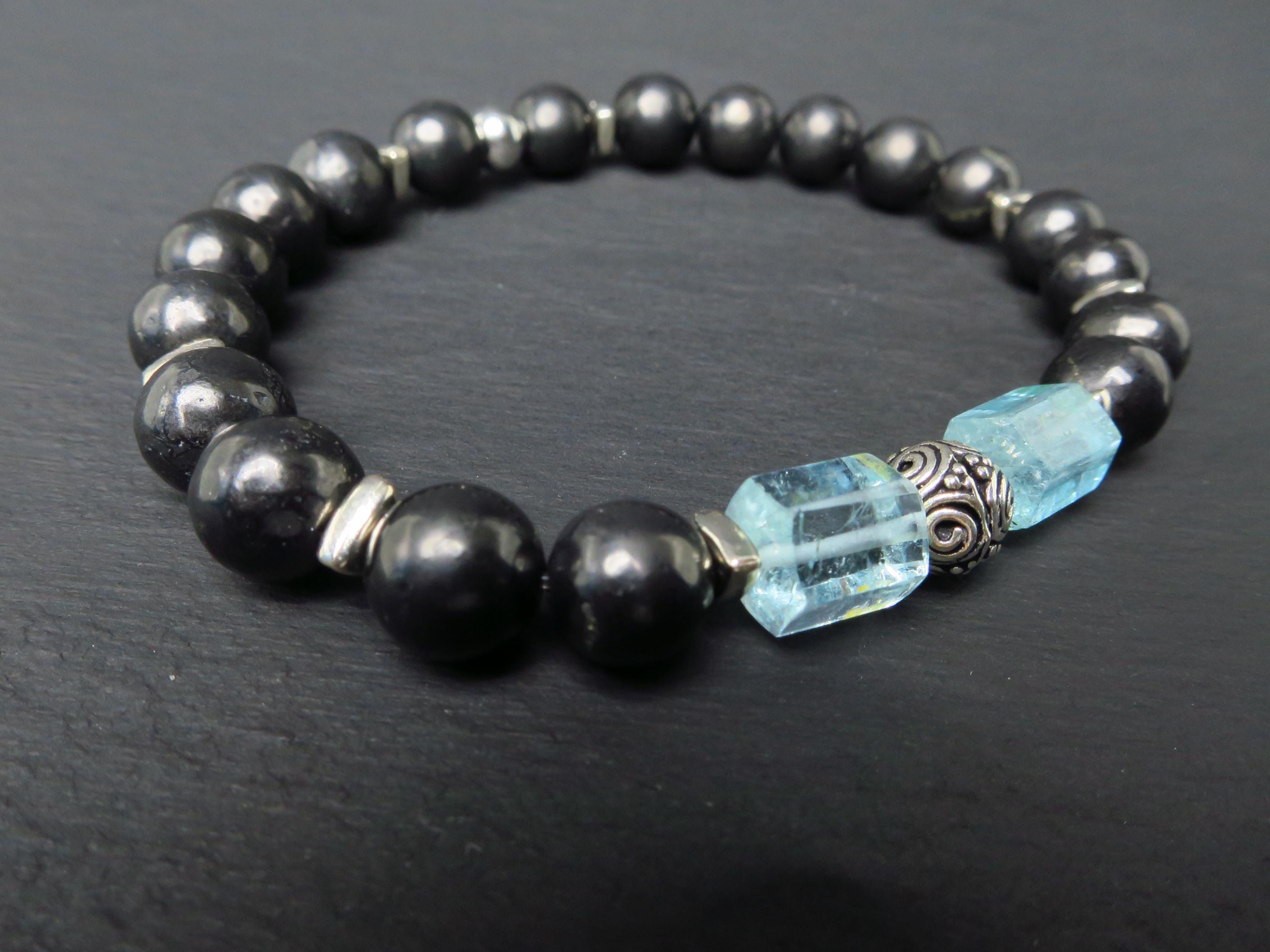 Edelstein Armband Aquamarin und Schungit für Männer