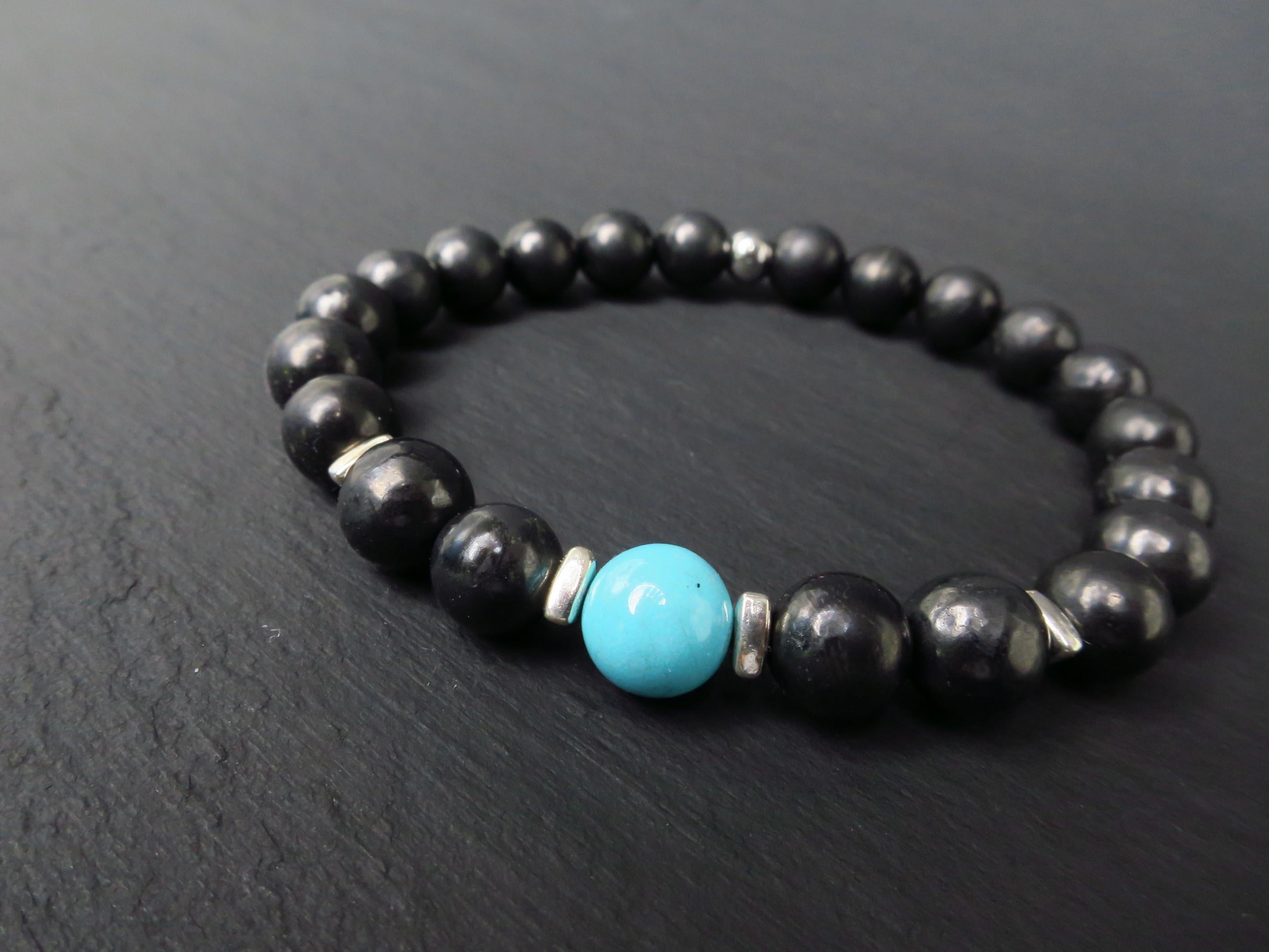 Edelstein Armband für Herren mit Schungit und Türkis