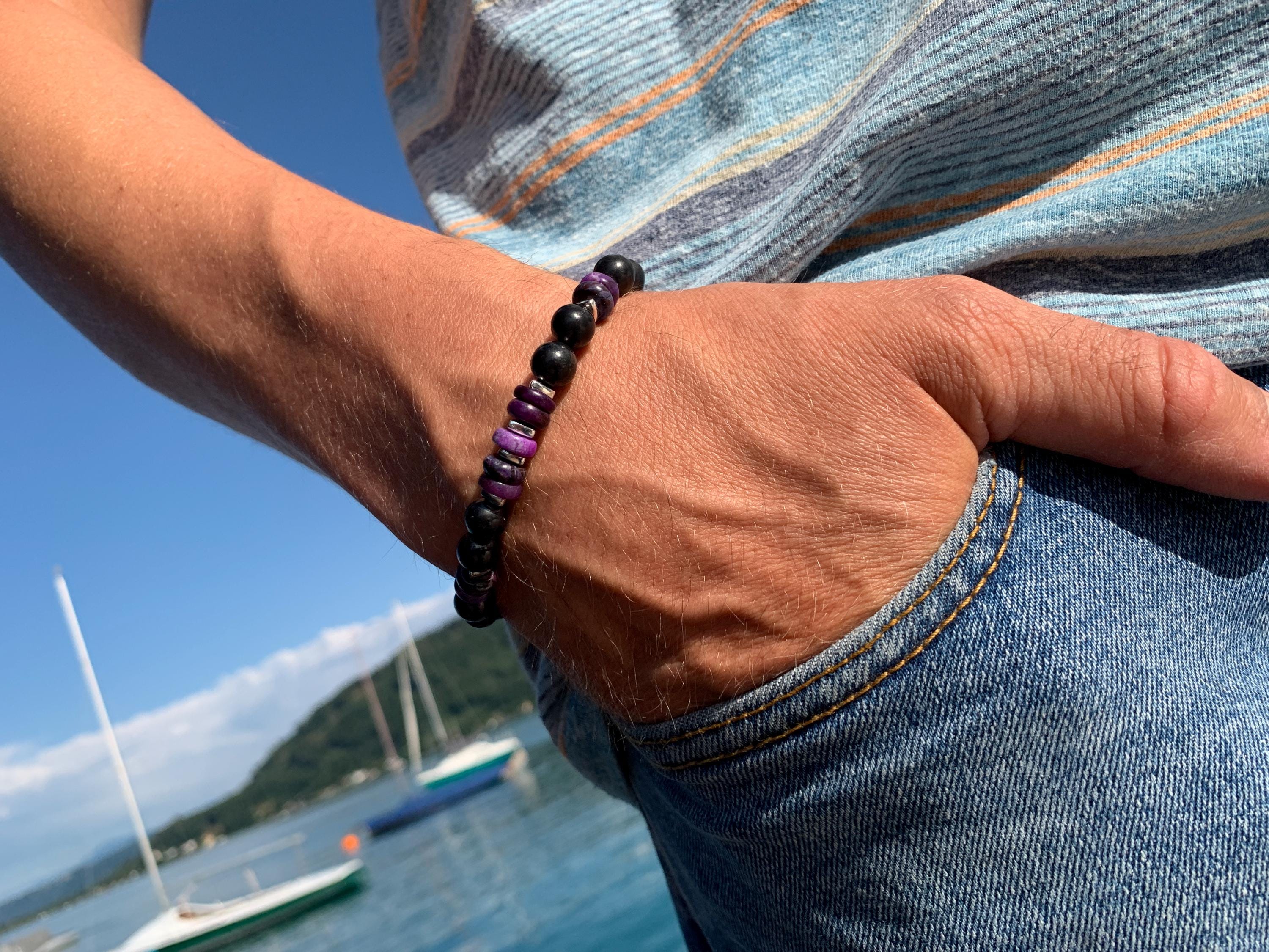 Sugilith Armband mit Schungit für Herren und Damen