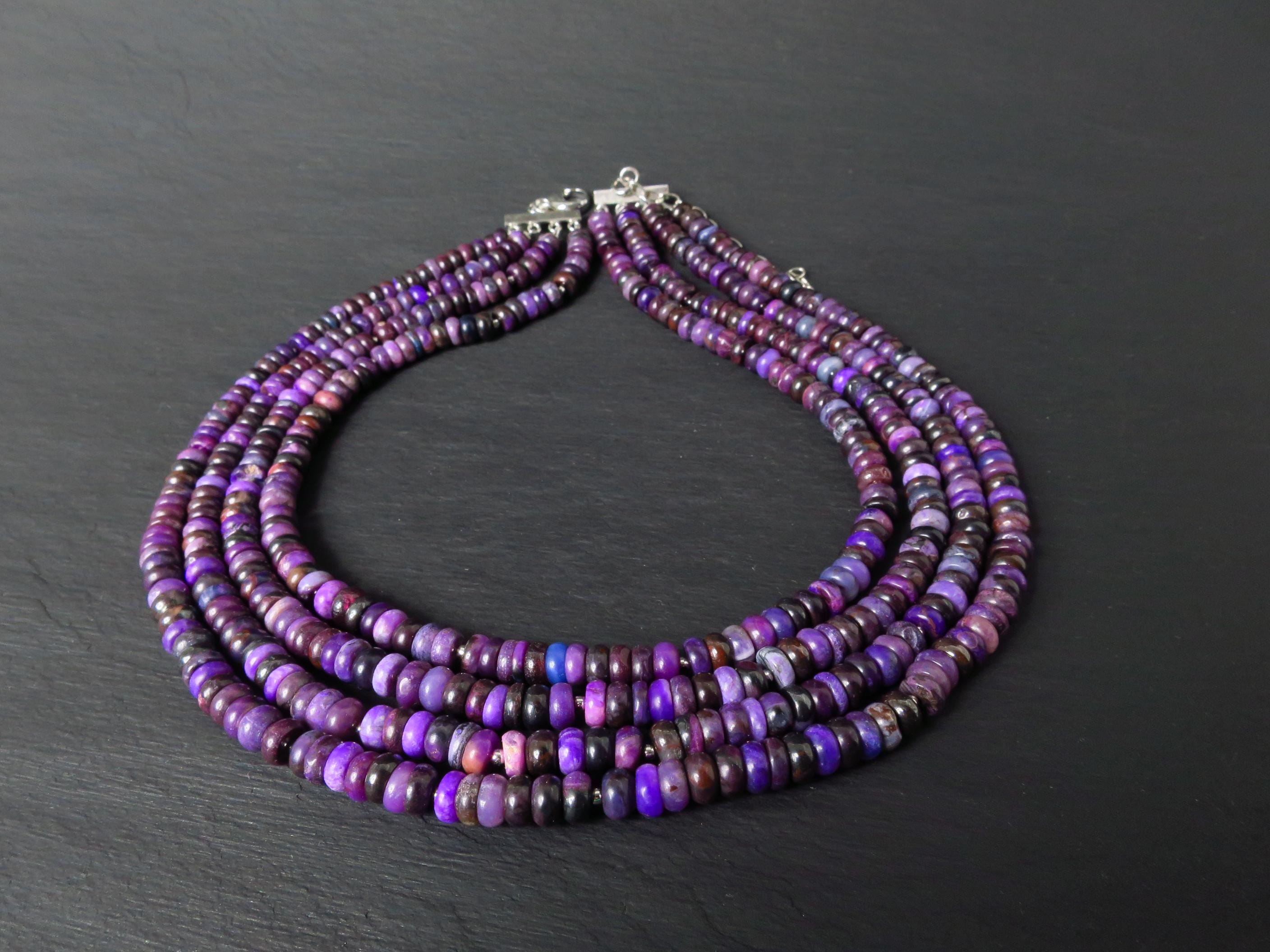 Sugilith Kette 4 Reihen Silber echte Edelsteinkette