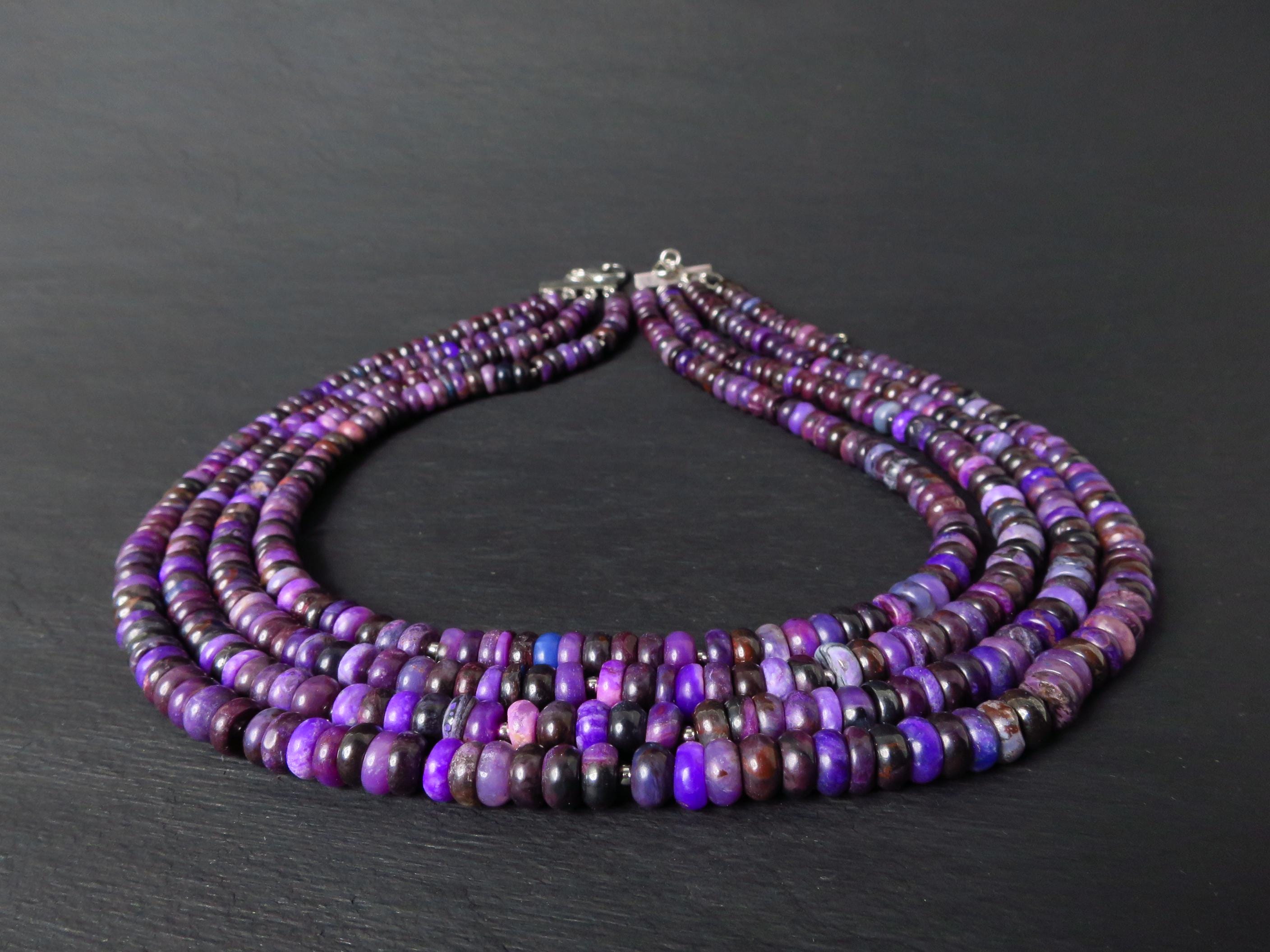 Sugilith Kette 4 Reihen Silber echte Edelsteinkette