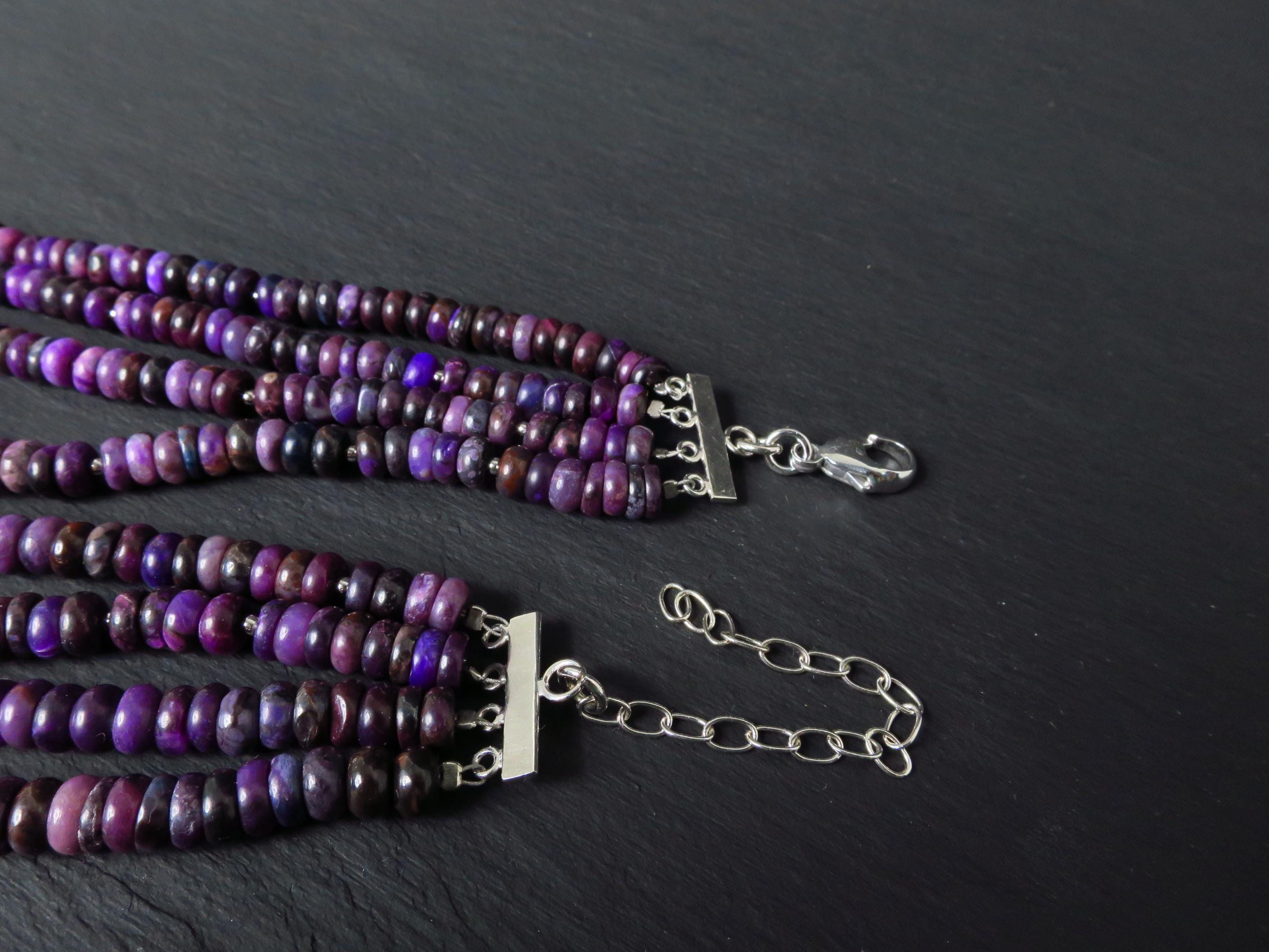 Sugilith Kette 4 Reihen Silber echte Edelsteinkette