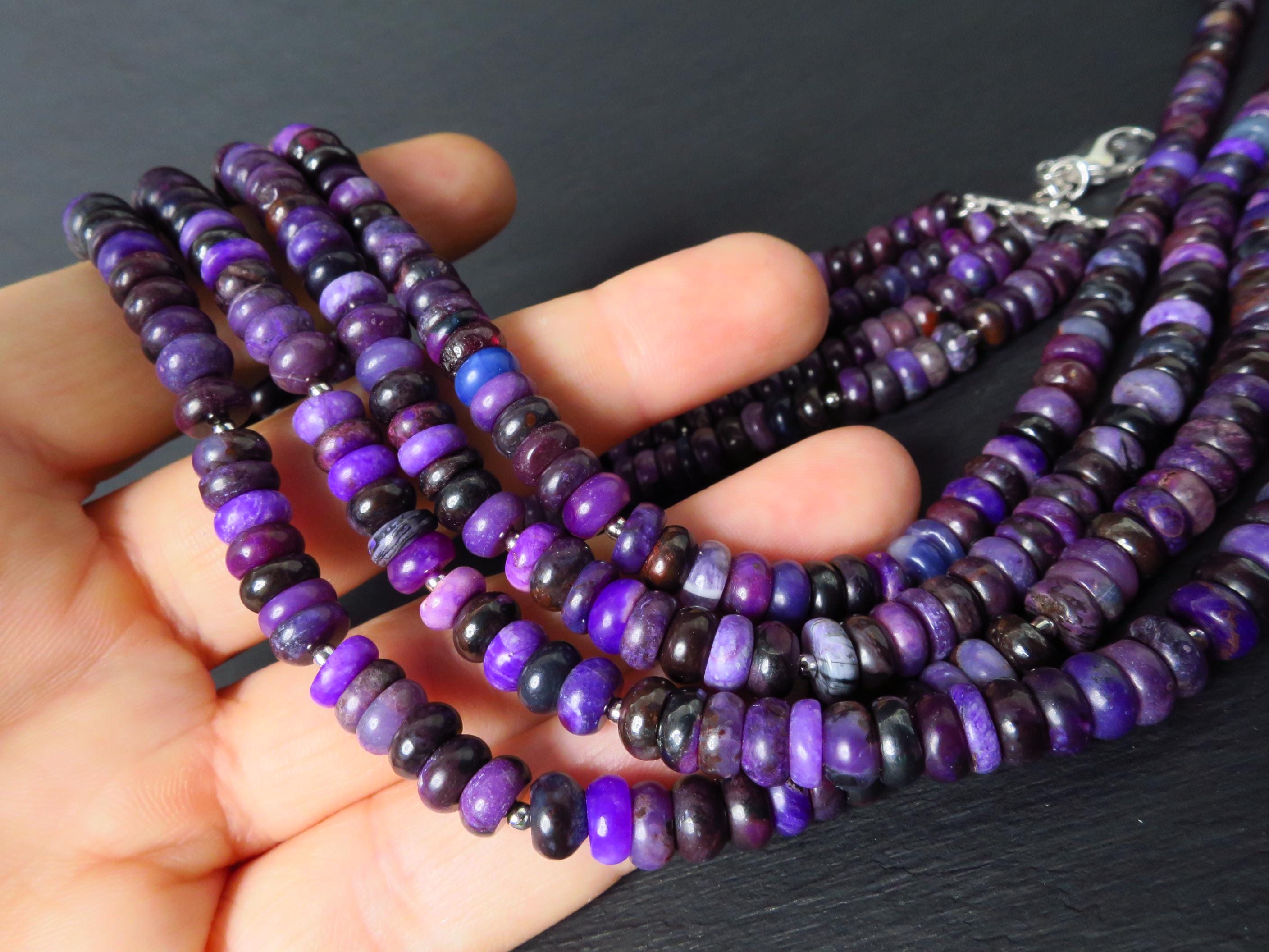 Sugilith Kette 4 Reihen Silber echte Edelsteinkette