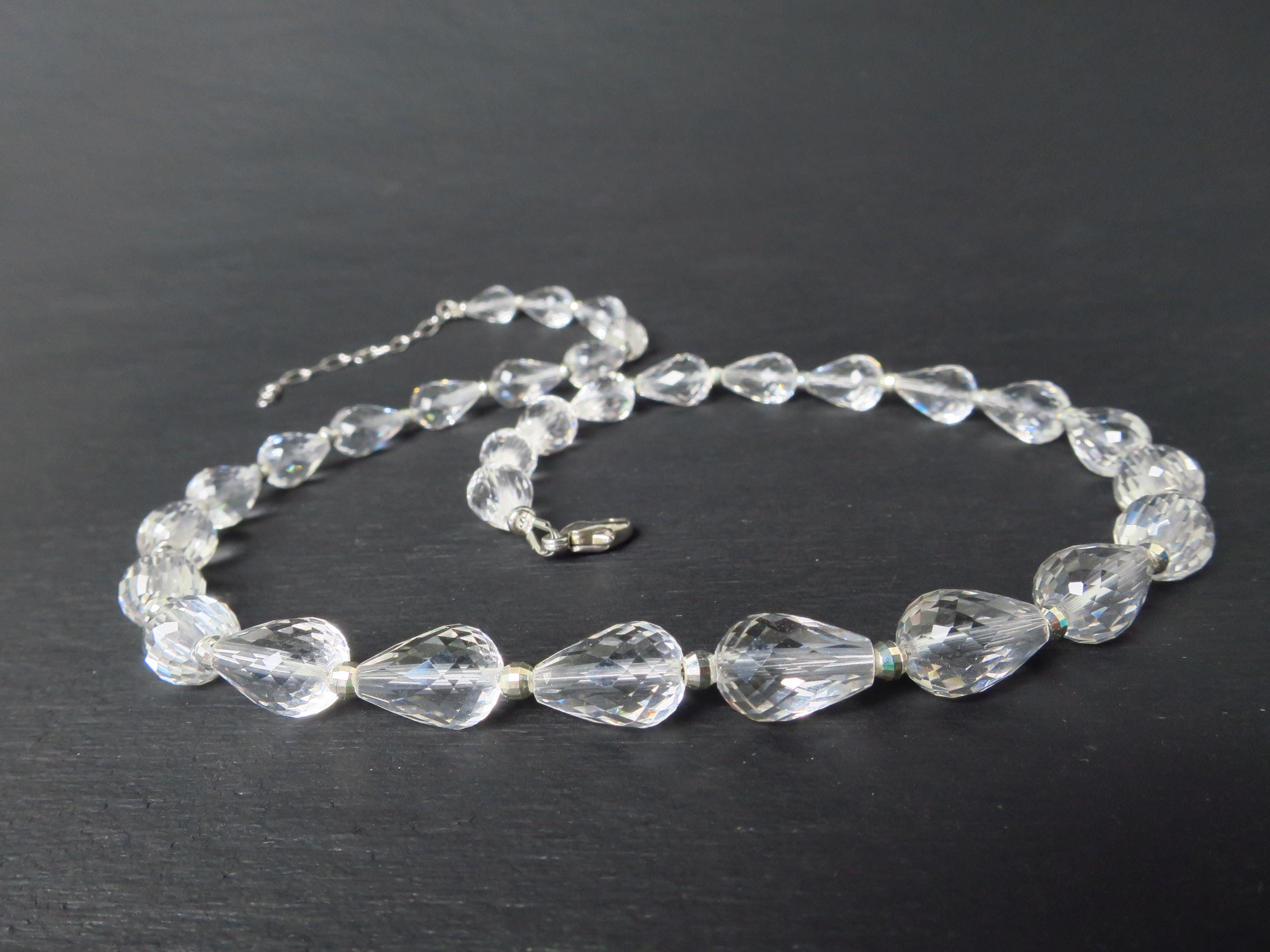 Bergkristall Kette Tropfen Silber 43,5cm +Verlängerung