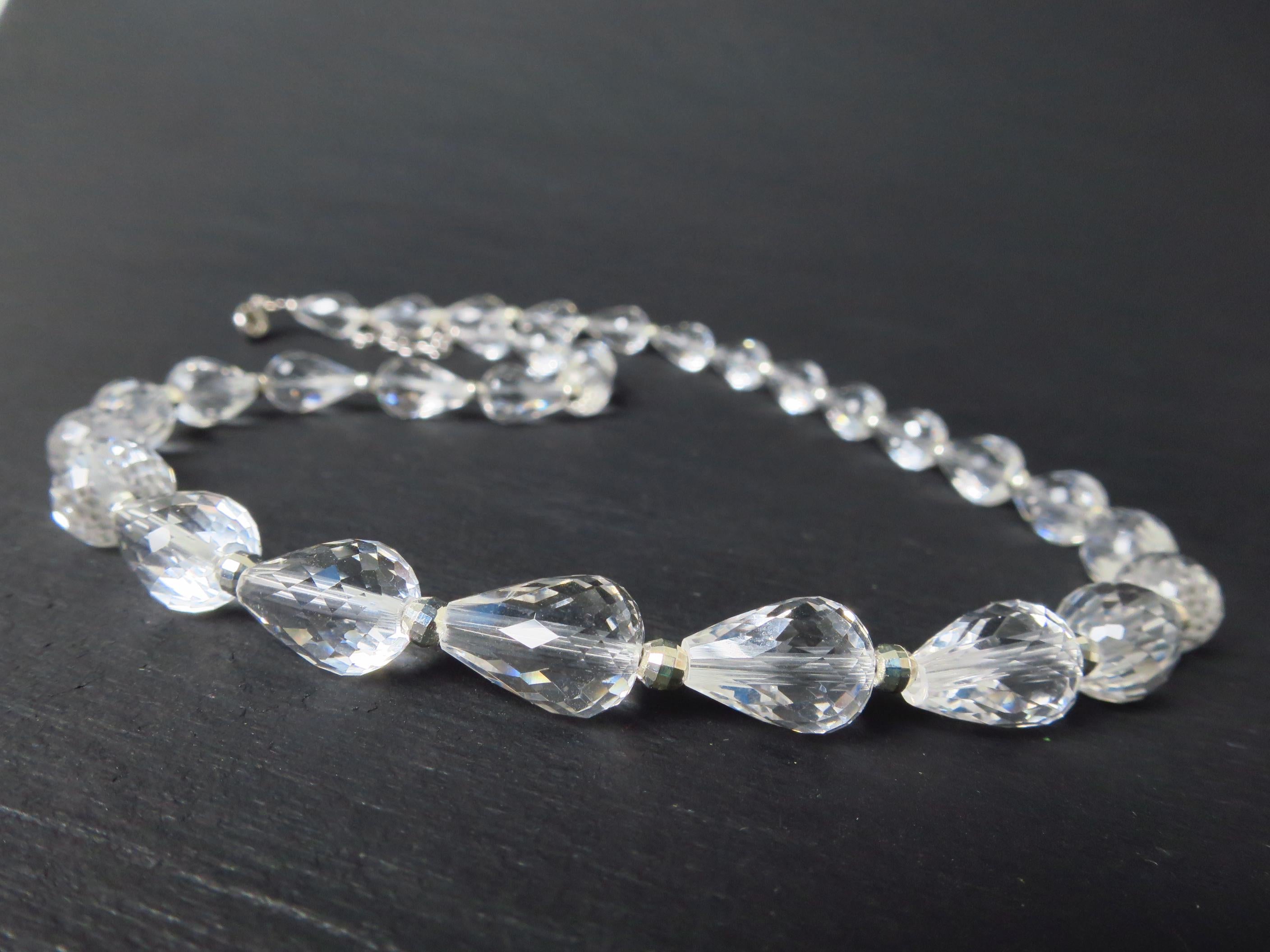 Bergkristall Kette Tropfen Silber 43,5cm +Verlängerung