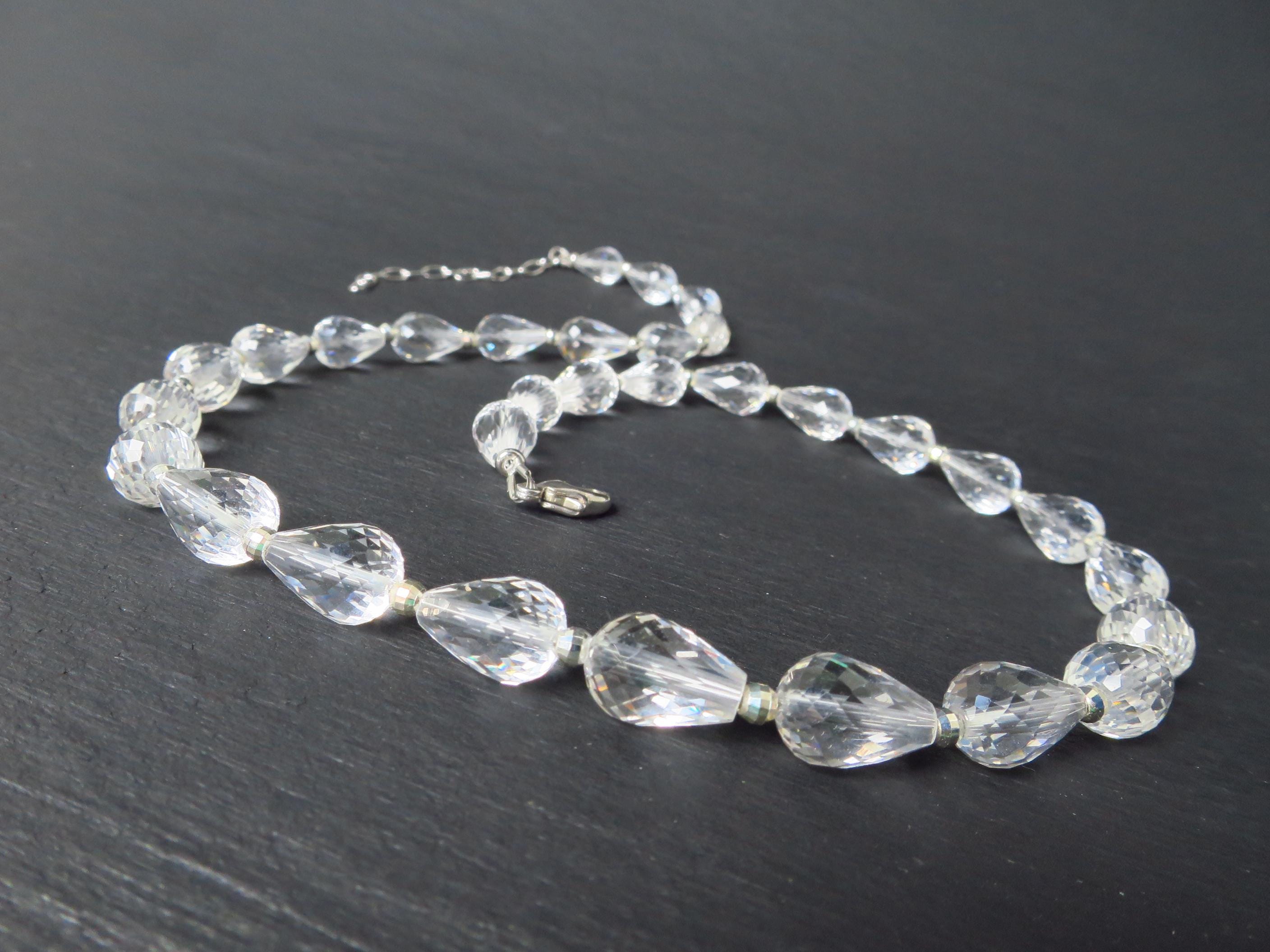 Bergkristall Kette Tropfen Silber 43,5cm +Verlängerung