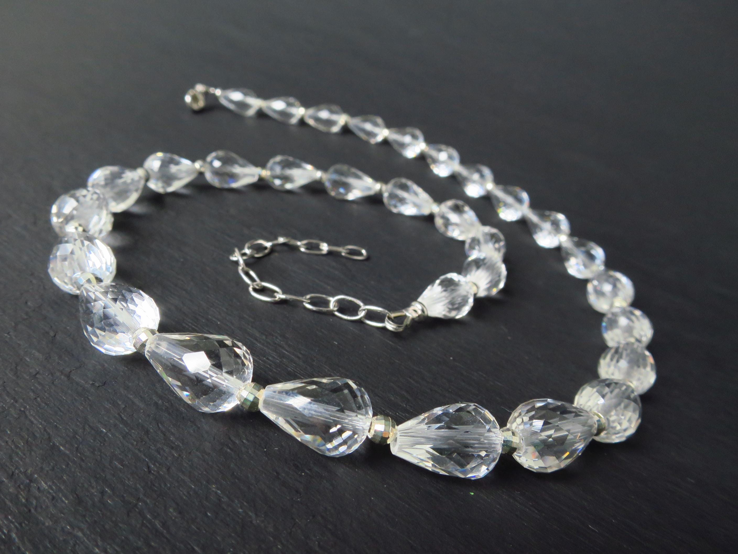 Bergkristall Kette Tropfen Silber 43,5cm +Verlängerung