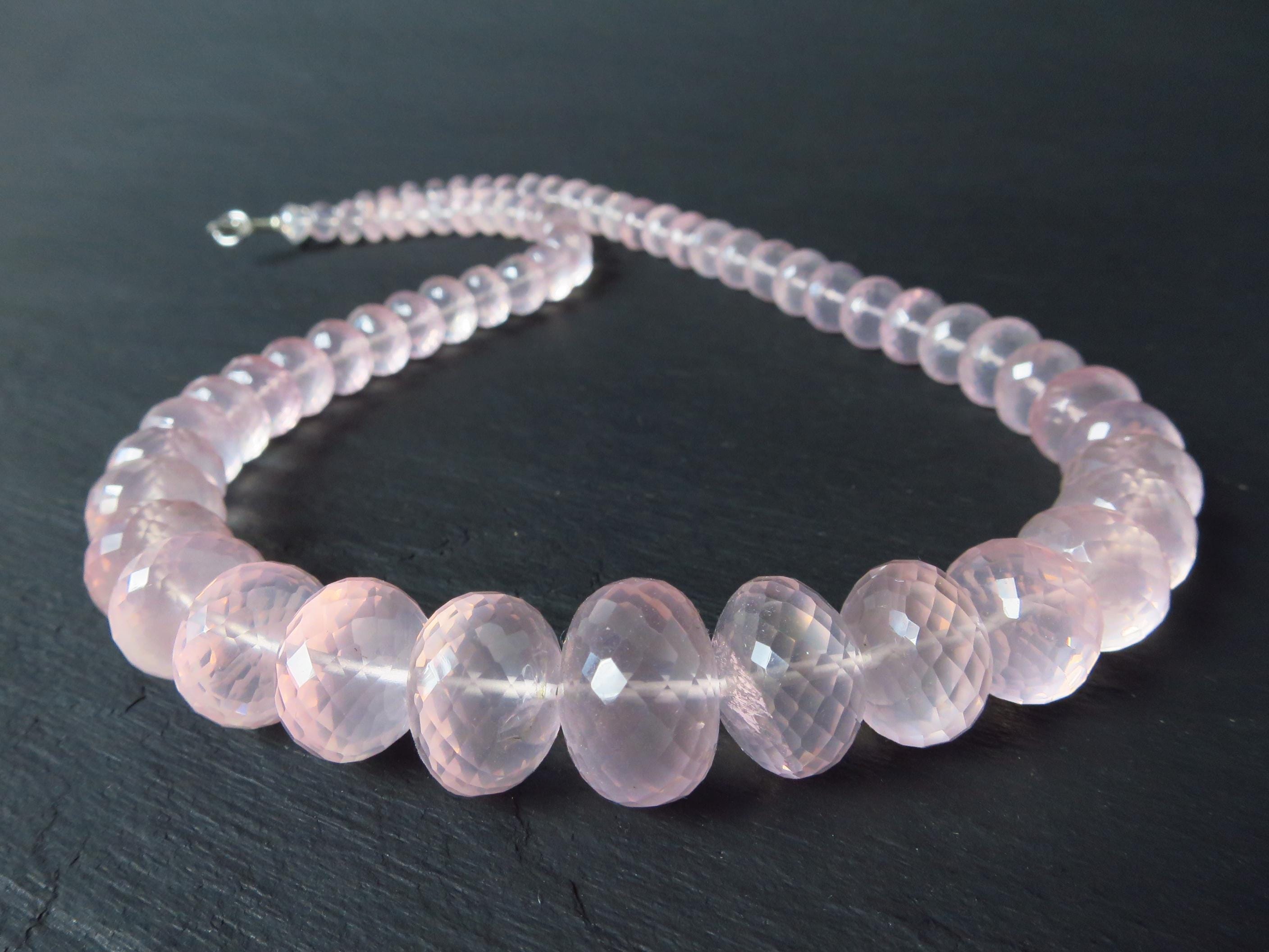 Rosenquarz Kette facettiert rosa 55cm Sterling Silber