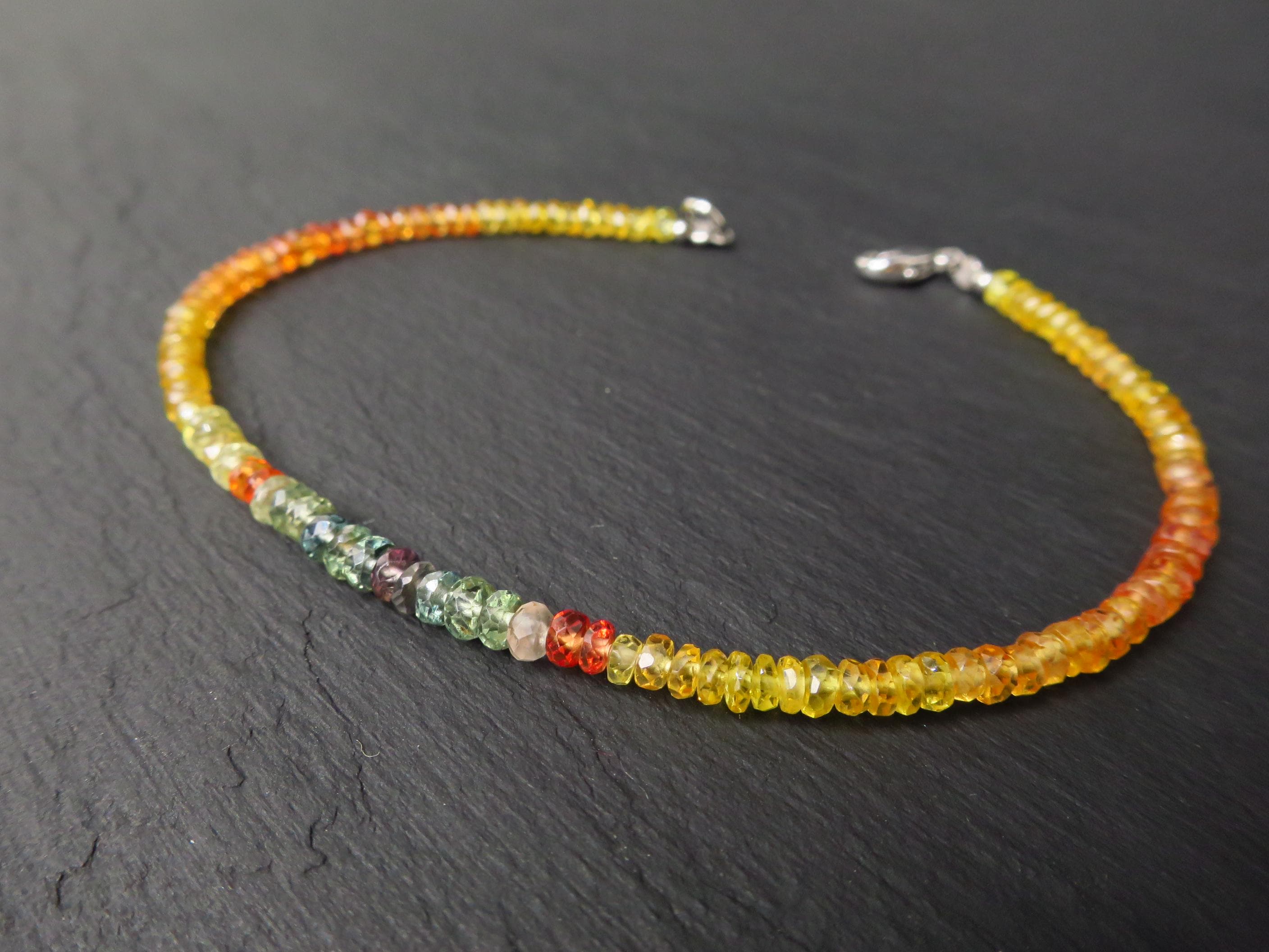 Buntes Saphir Edelstein Armband gelb, orange, blau 19cm