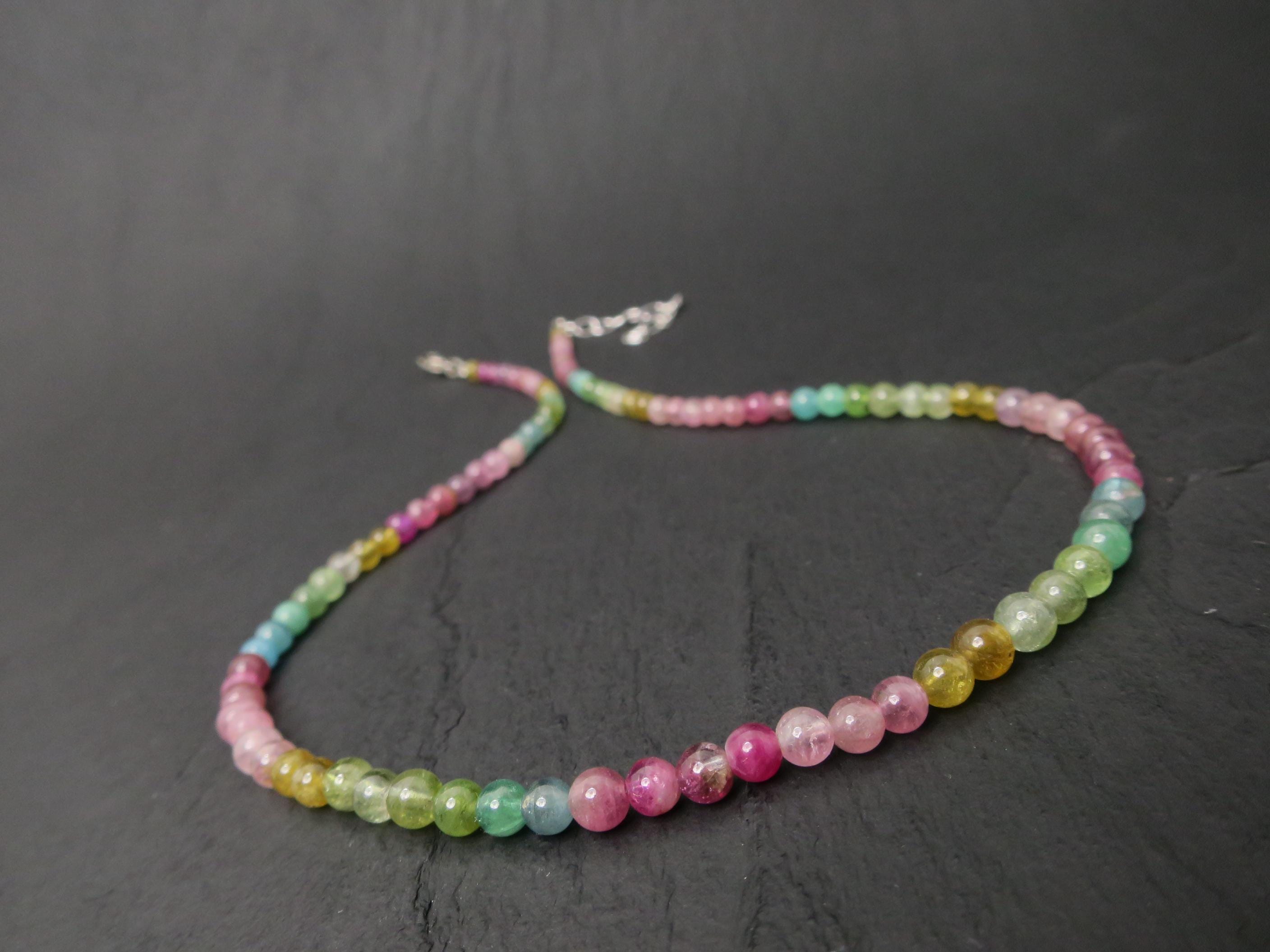 Turmalin Kette farbenfrohe Edelsteinkette aus unbehandeltem Turmalin Sterling Silber