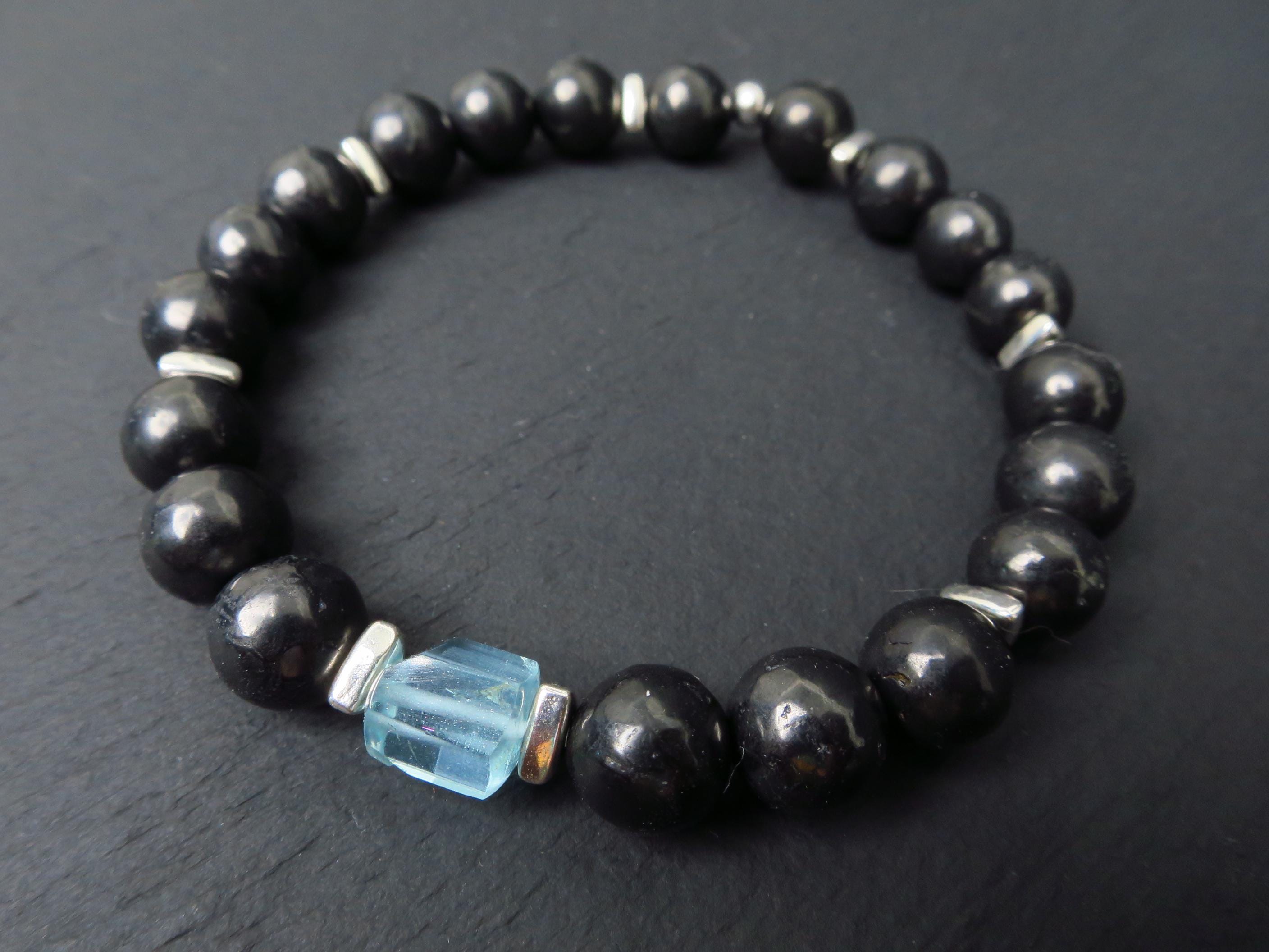 Edelstein Armband für Herren mit Schungit und Aquamarin