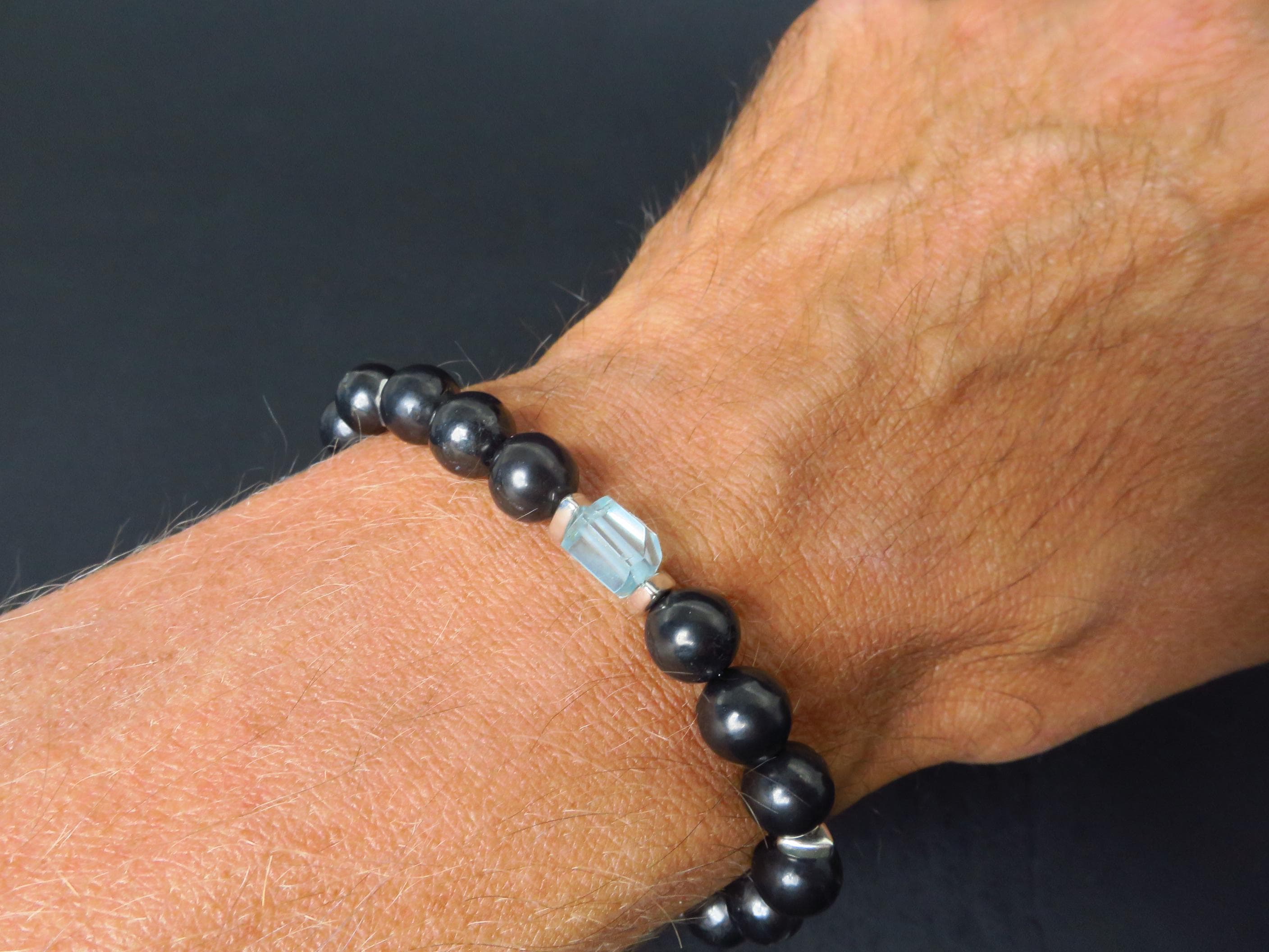 Edelstein Armband für Herren mit Schungit und Aquamarin