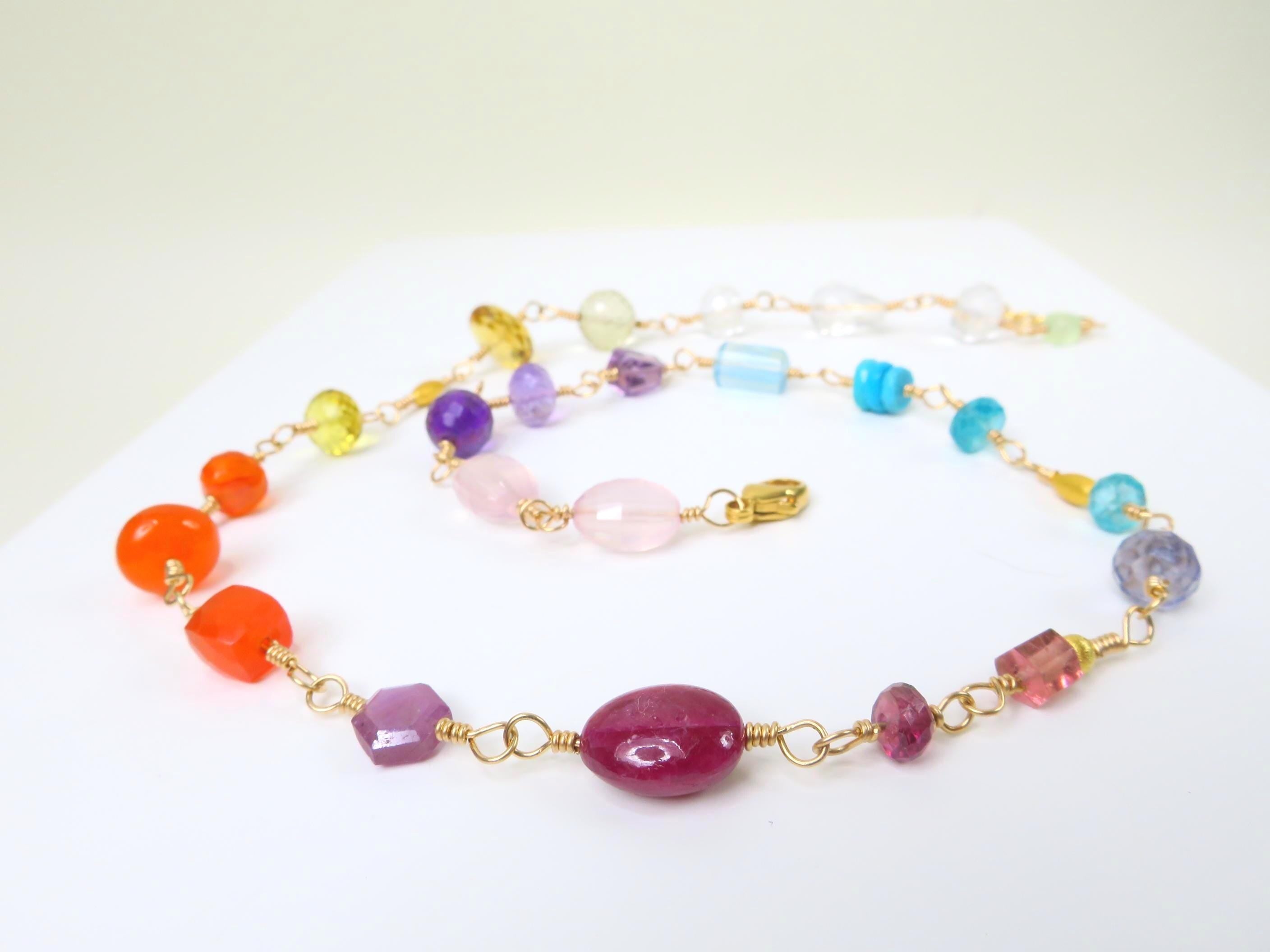 Rosenkranz Kette mit bunten Edelsteinen Gold filled Rosary Halskette AAA Qualität