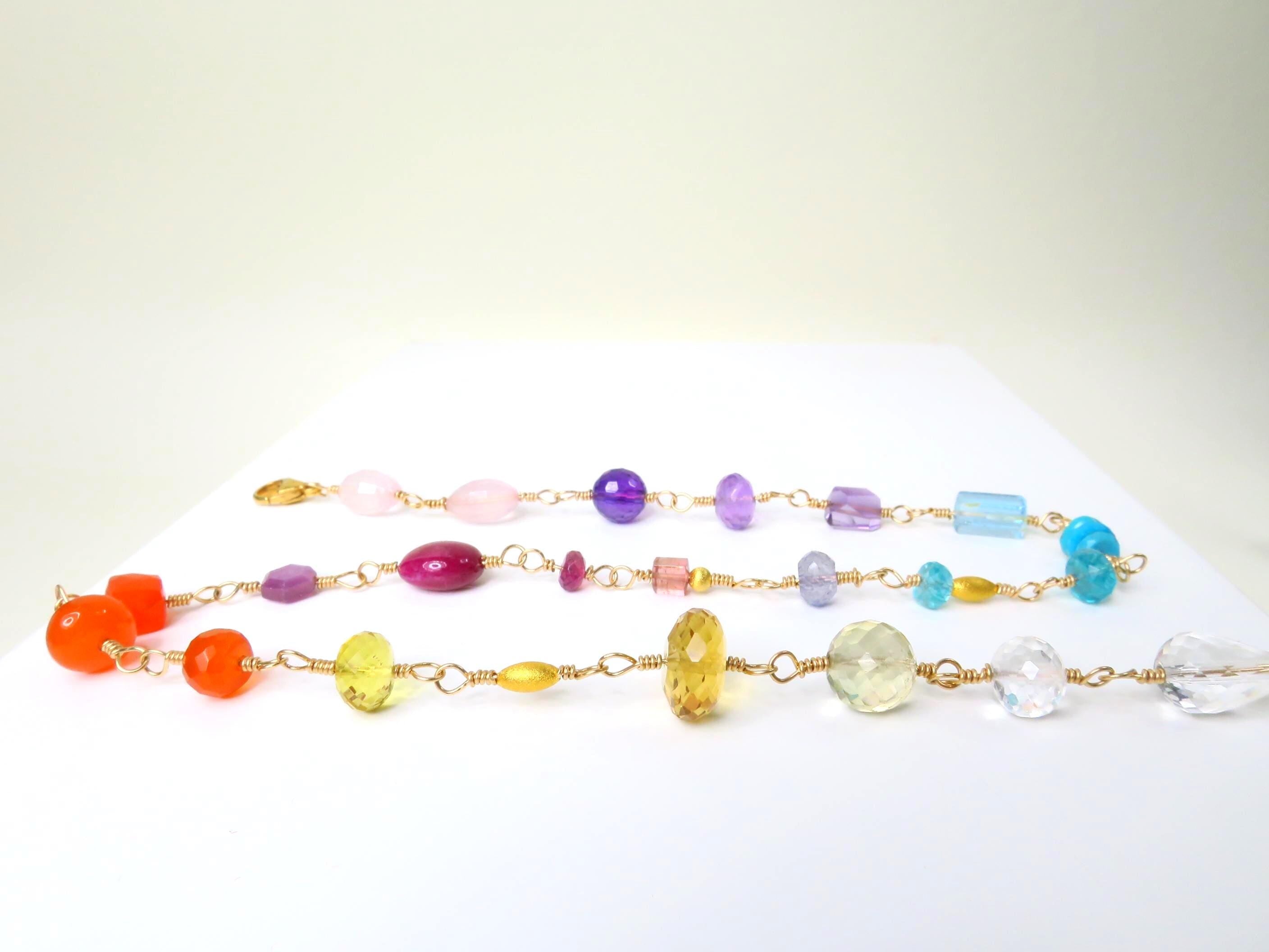 Rosenkranz Kette mit bunten Edelsteinen Gold filled Rosary Halskette AAA Qualität