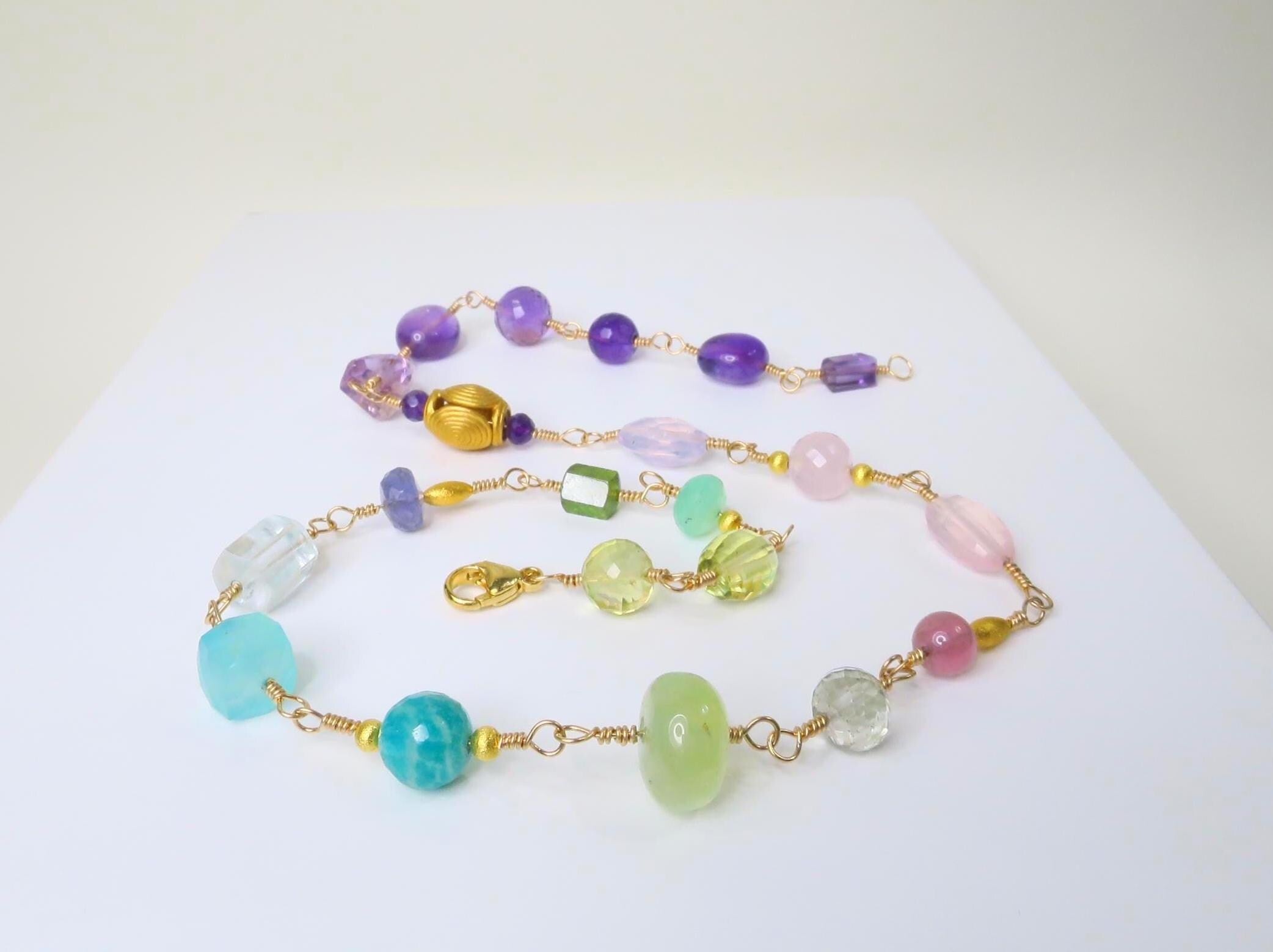 Rosenkranz Kette mit bunten Edelsteinen Gold filled Rosary Halskette AAA Qualität