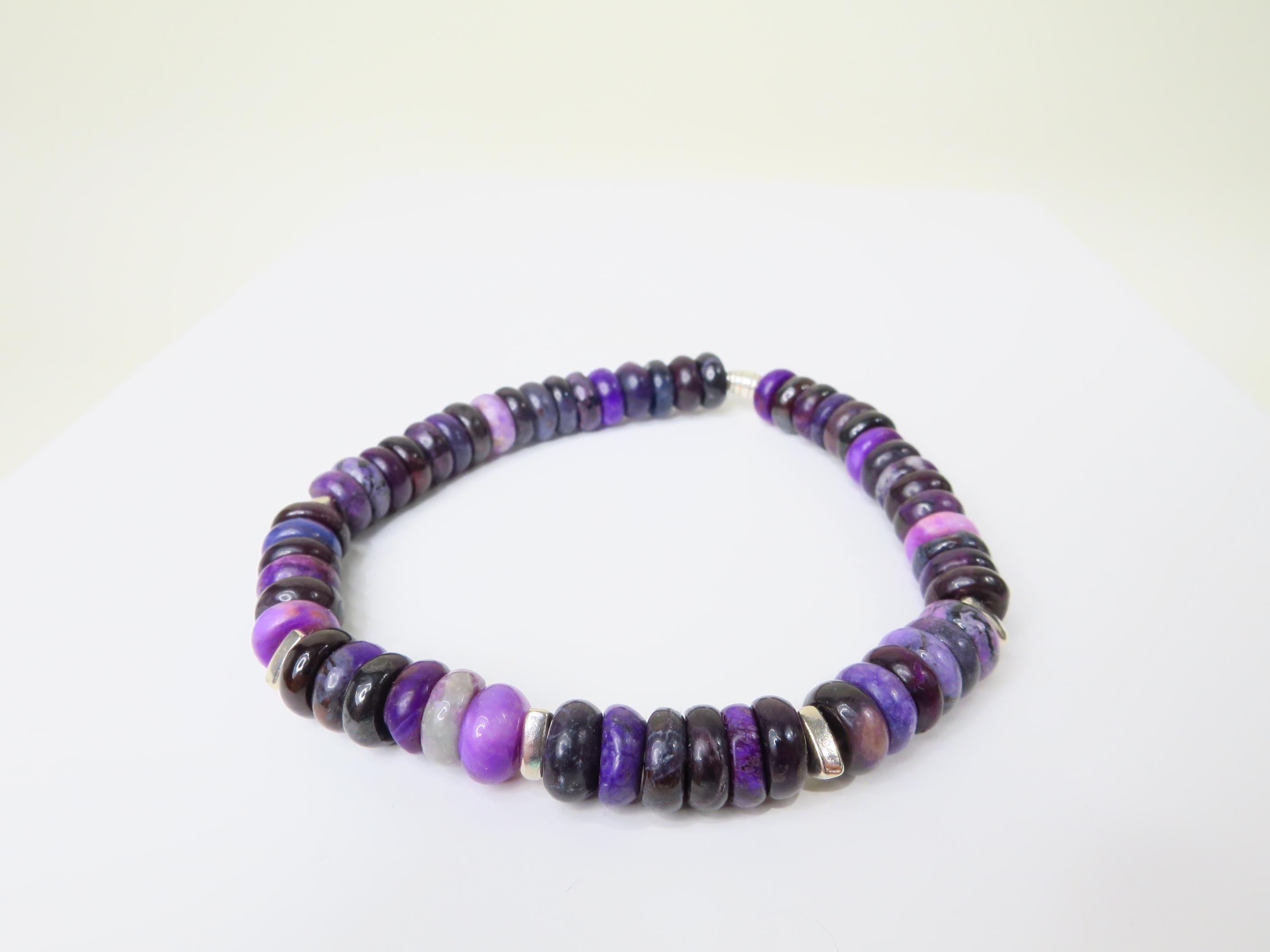 Sugilith Armband Silber elastisch für Herren und Damen