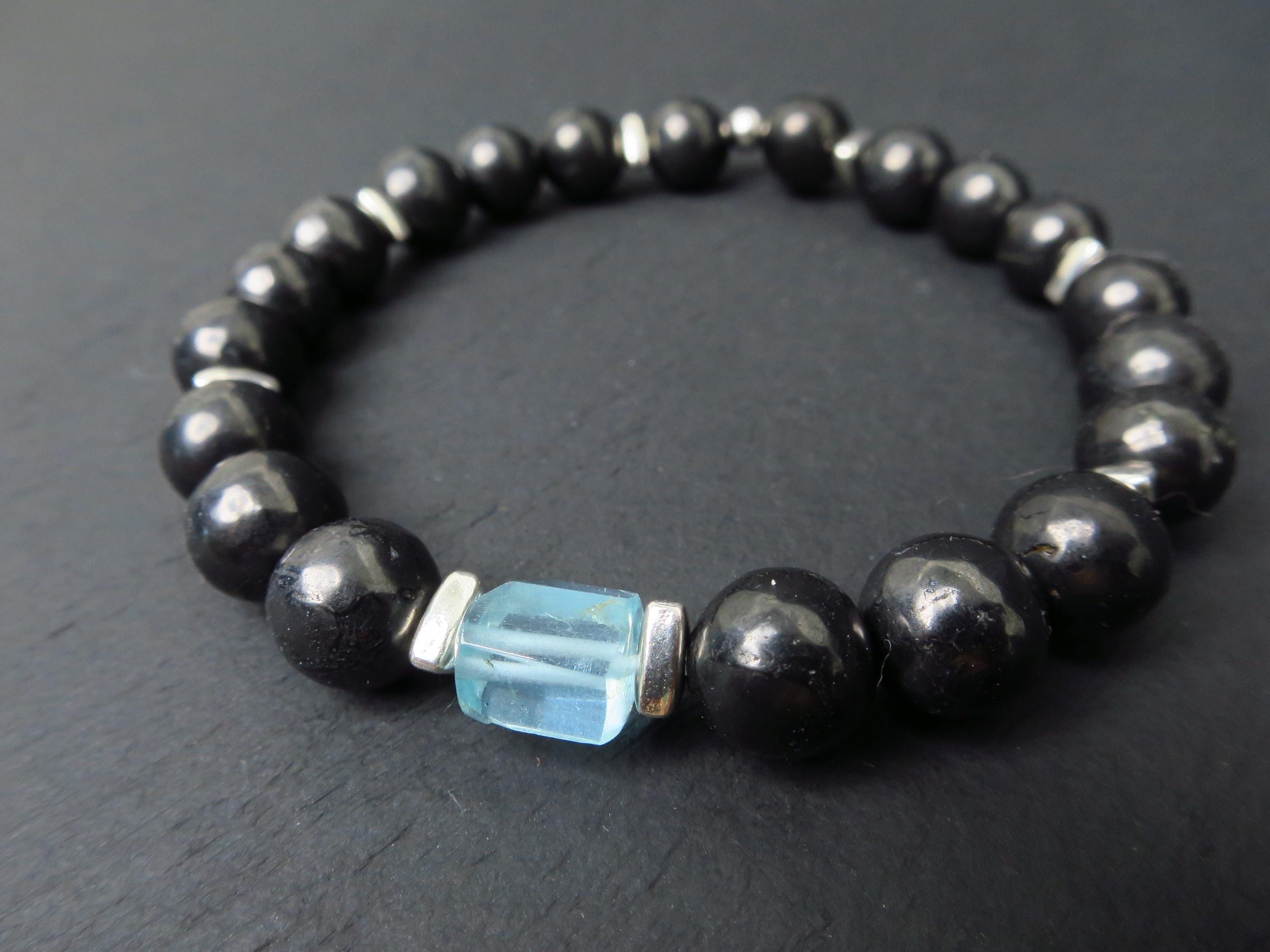 Edelstein Armband für Herren mit Schungit und Aquamarin