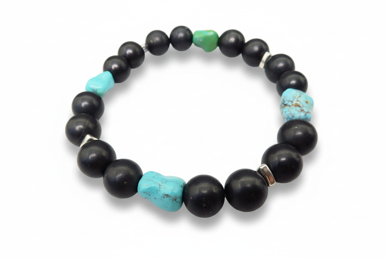 Edelstein Armband für Herren mit Schungit und Türkis