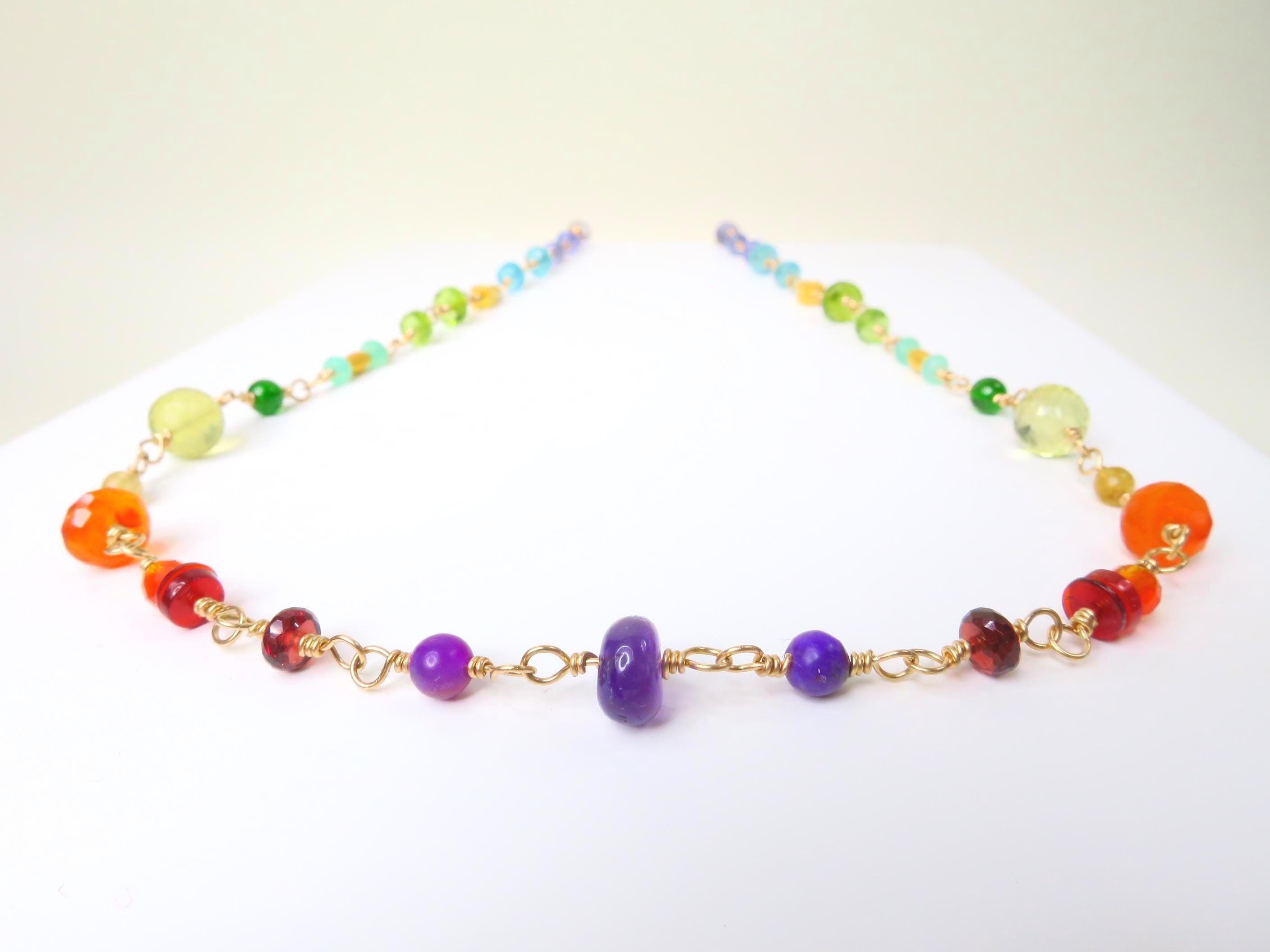 Rosenkranz Kette mit bunten Edelsteinen Gold filled Rosary Halskette AAA Qualität