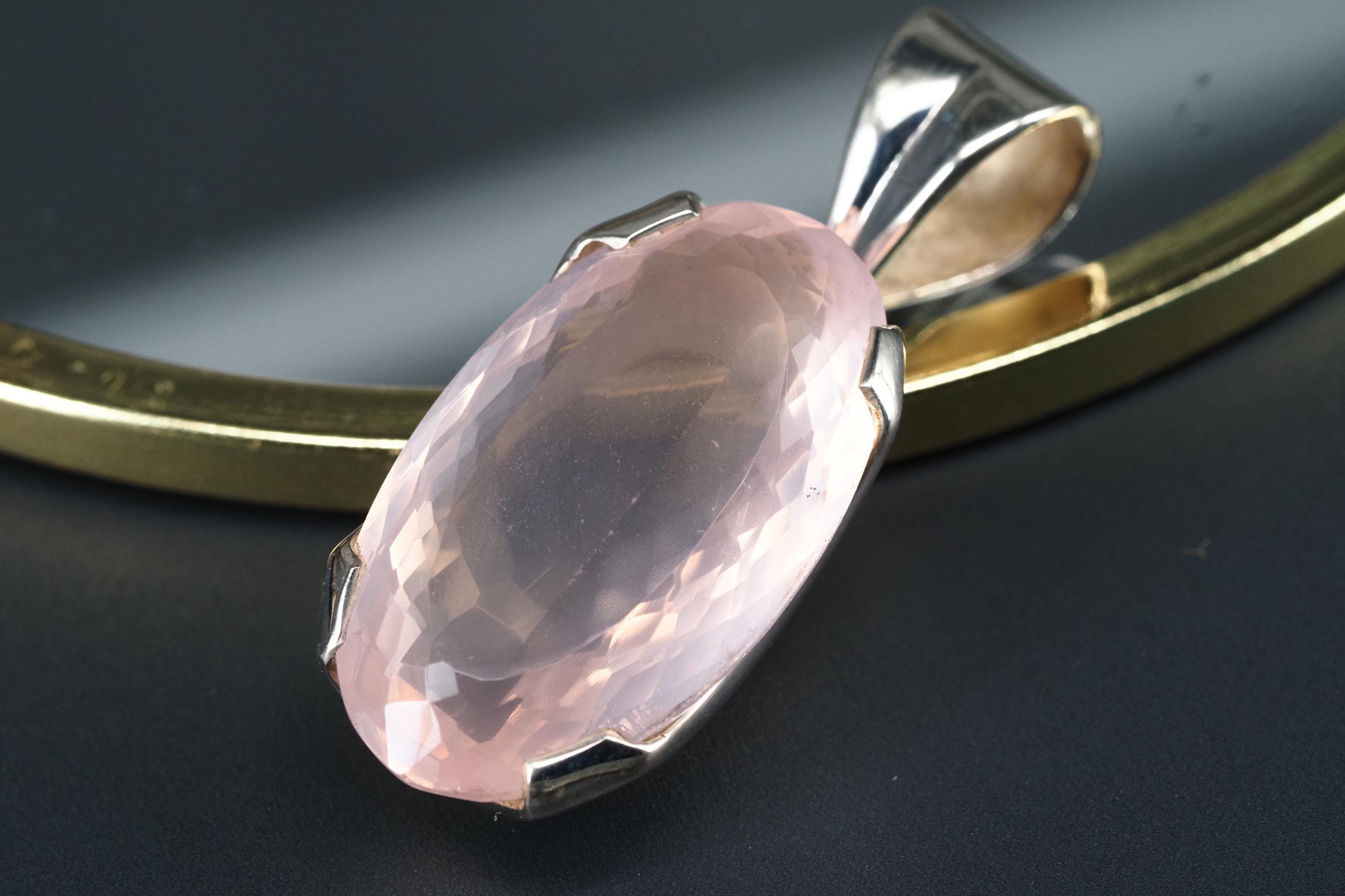 Rosenquarz Anhänger 100% Natur Edelstein 925 Sterling Silber