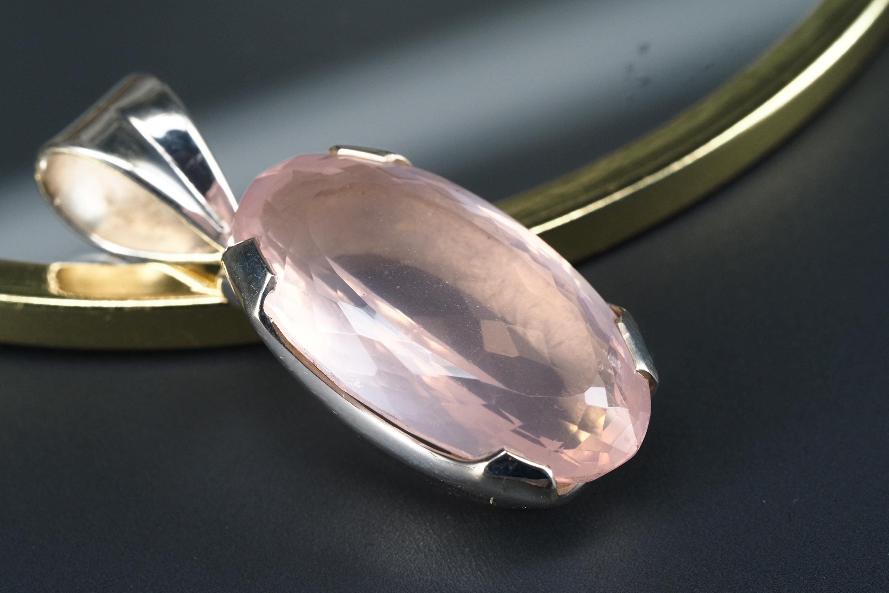 Rosenquarz Anhänger 100% Natur Edelstein 925 Sterling Silber