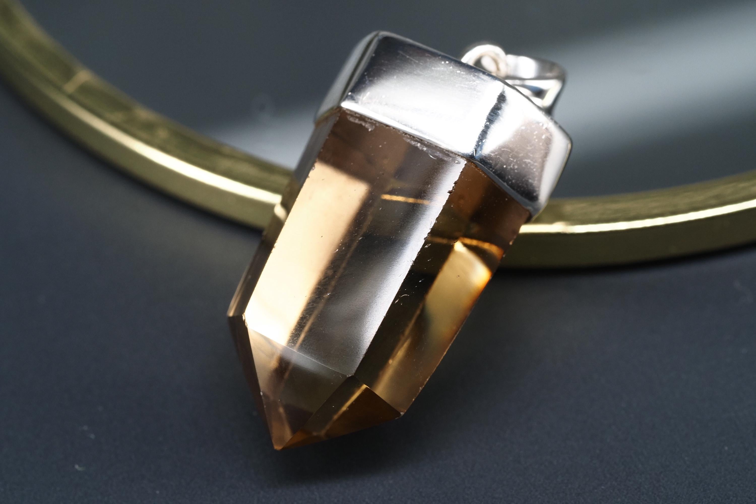 Rauchquarz Sterling Silber Anhänger Länge mit Öse 38mm