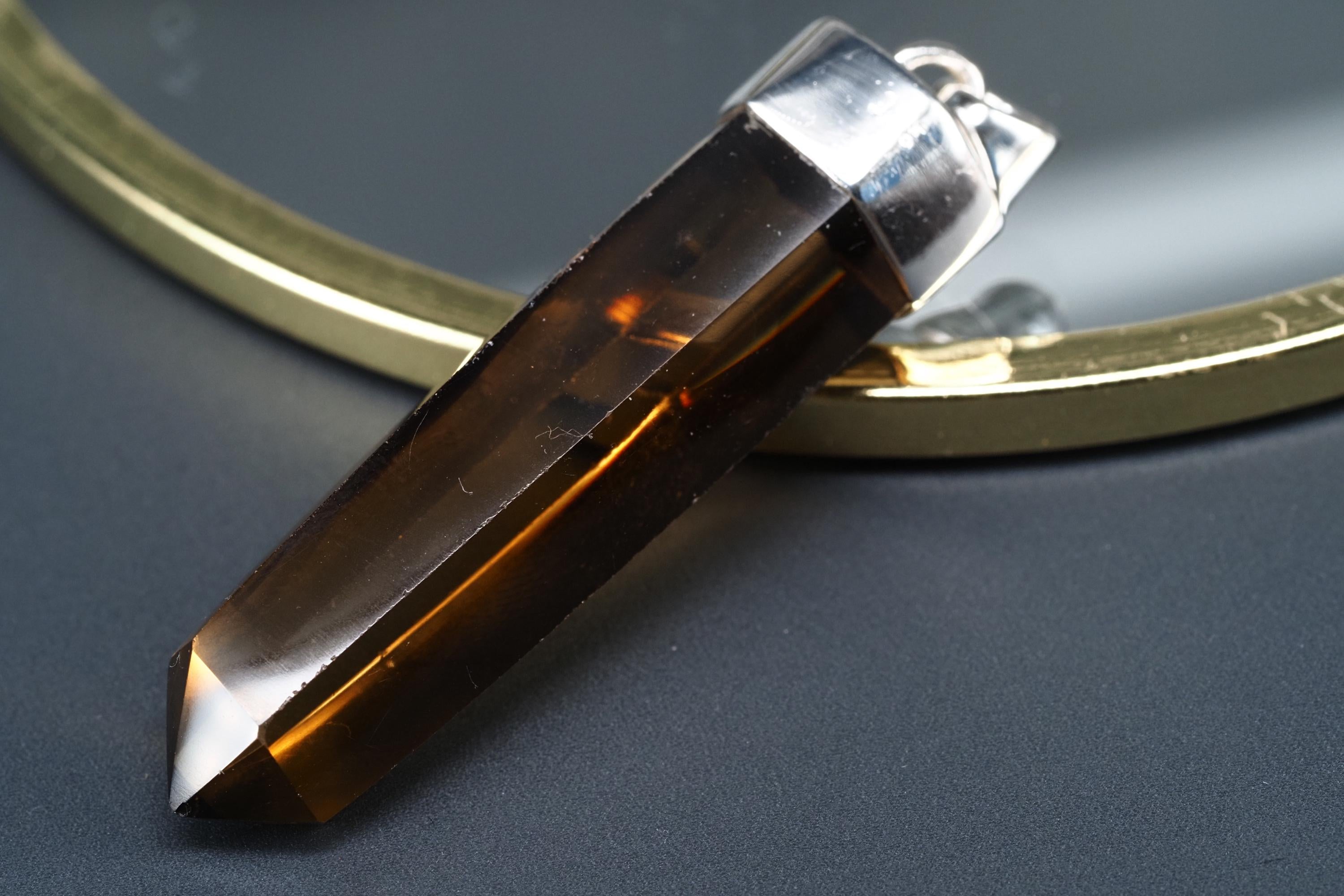 Rauchquarz Sterling Silber Anhänger Länge mit Öse 50mm