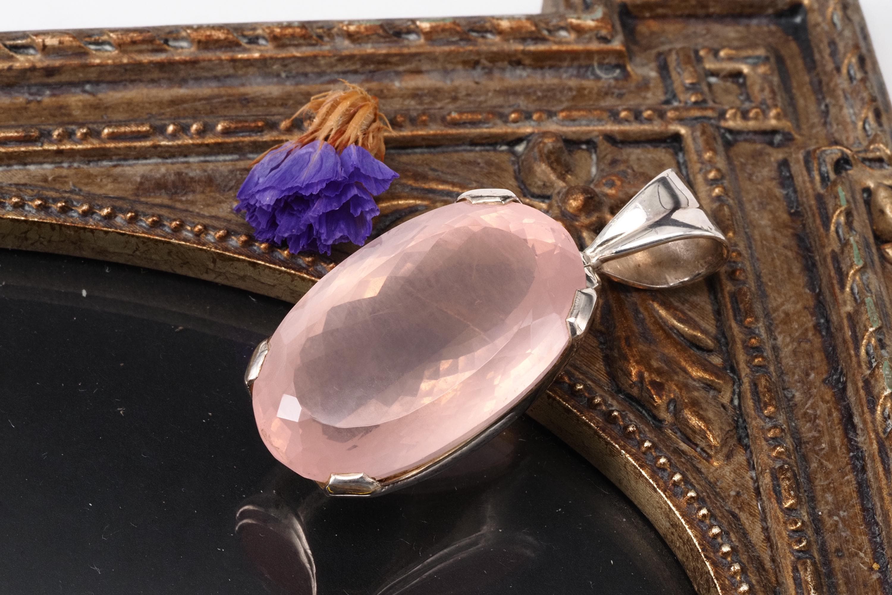 Klarer Rosenquarz Anhänger 925 Silber Kettenanhänger